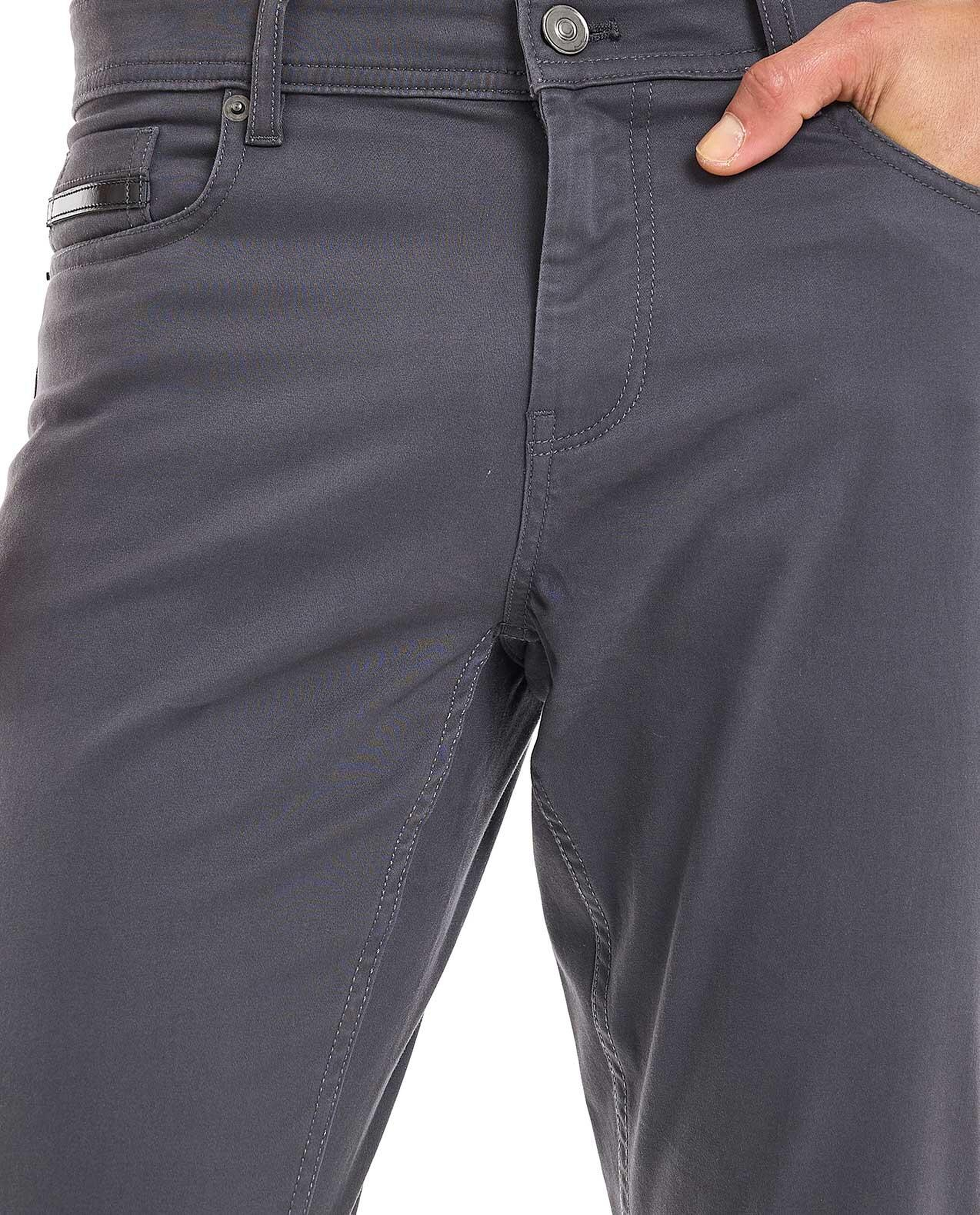 Solid Slim Fit Pants with Button Closure