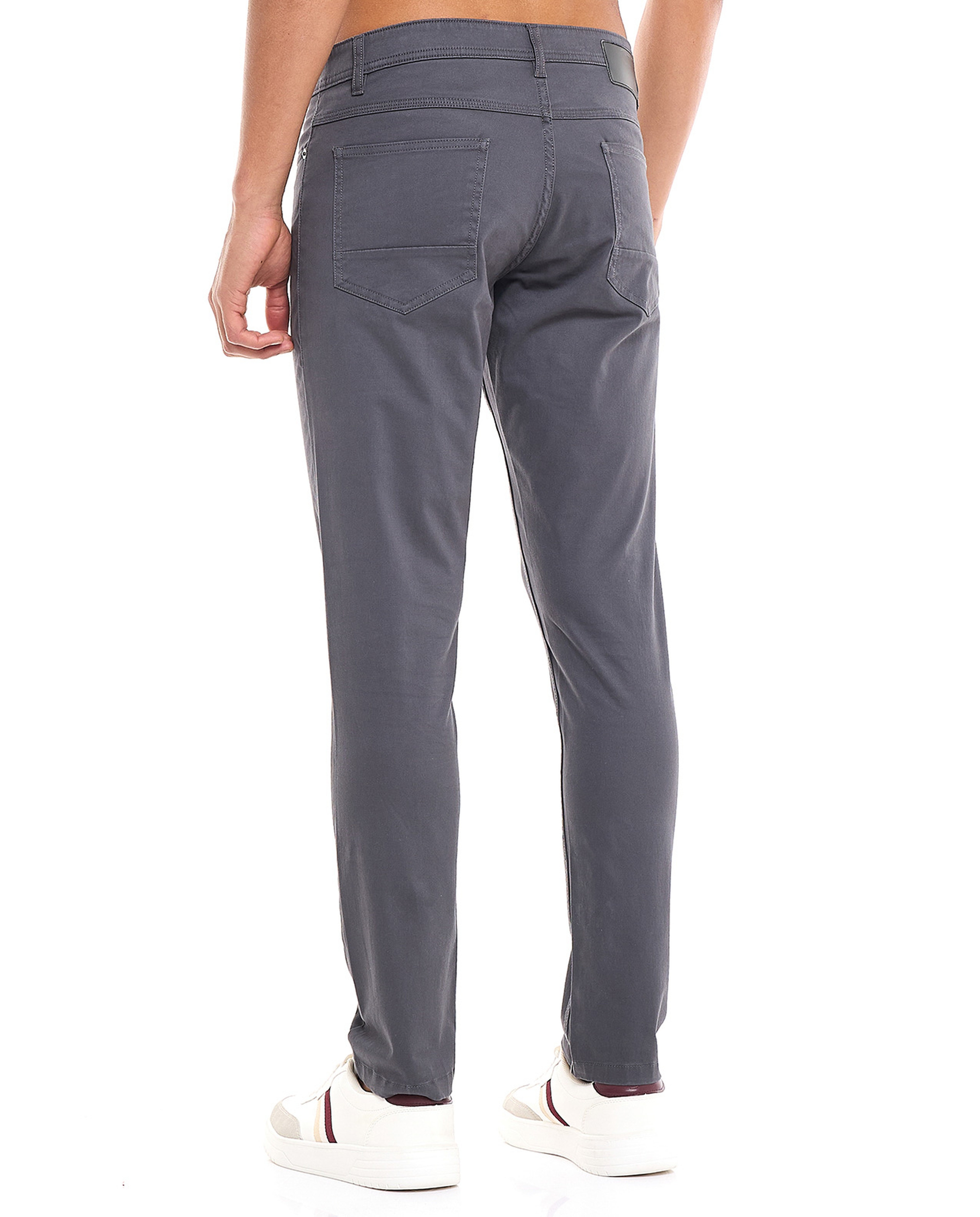 Solid Slim Fit Pants with Button Closure