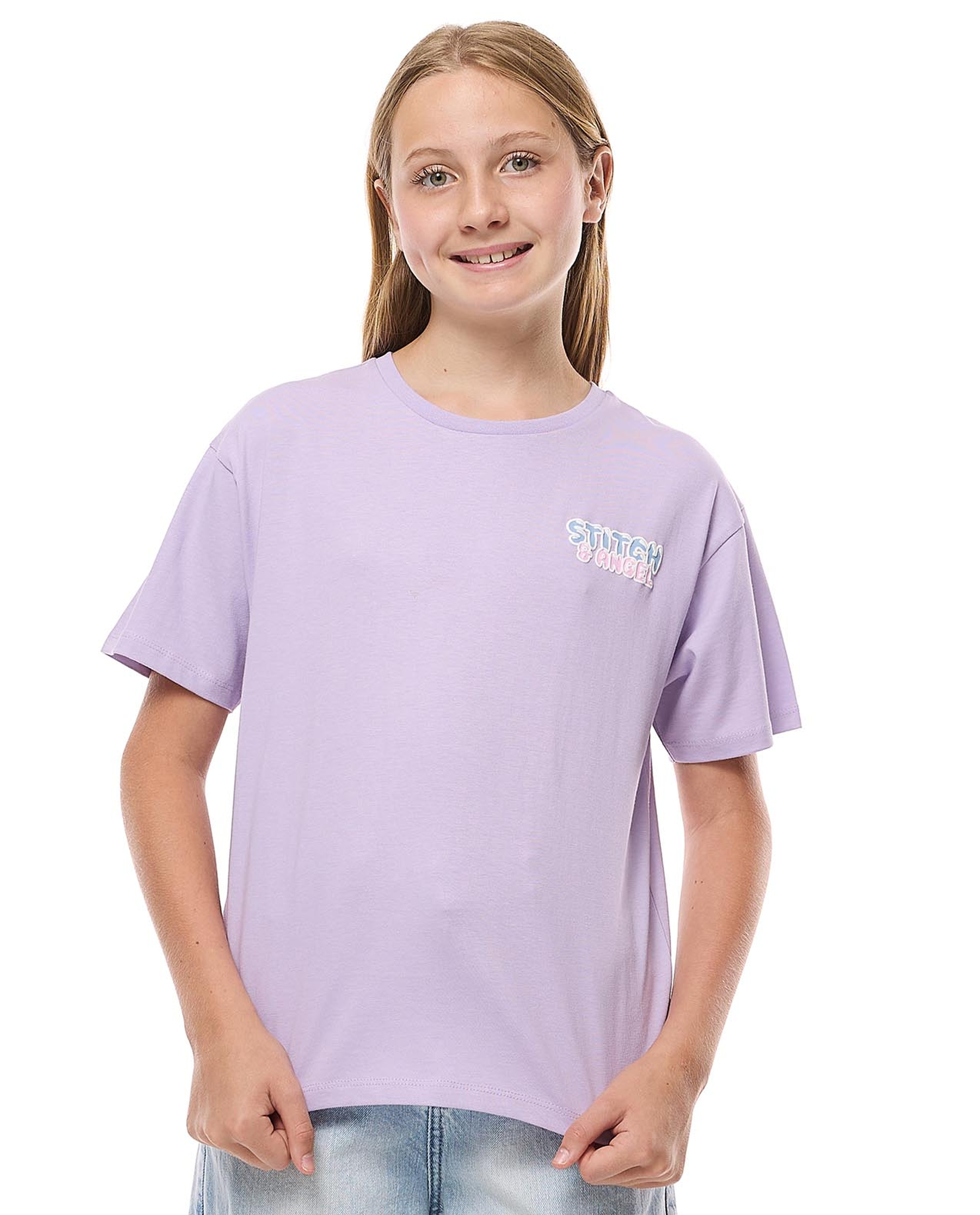 Back Stitch Printed T-Shirt with Crew Neck and Short Sleeves