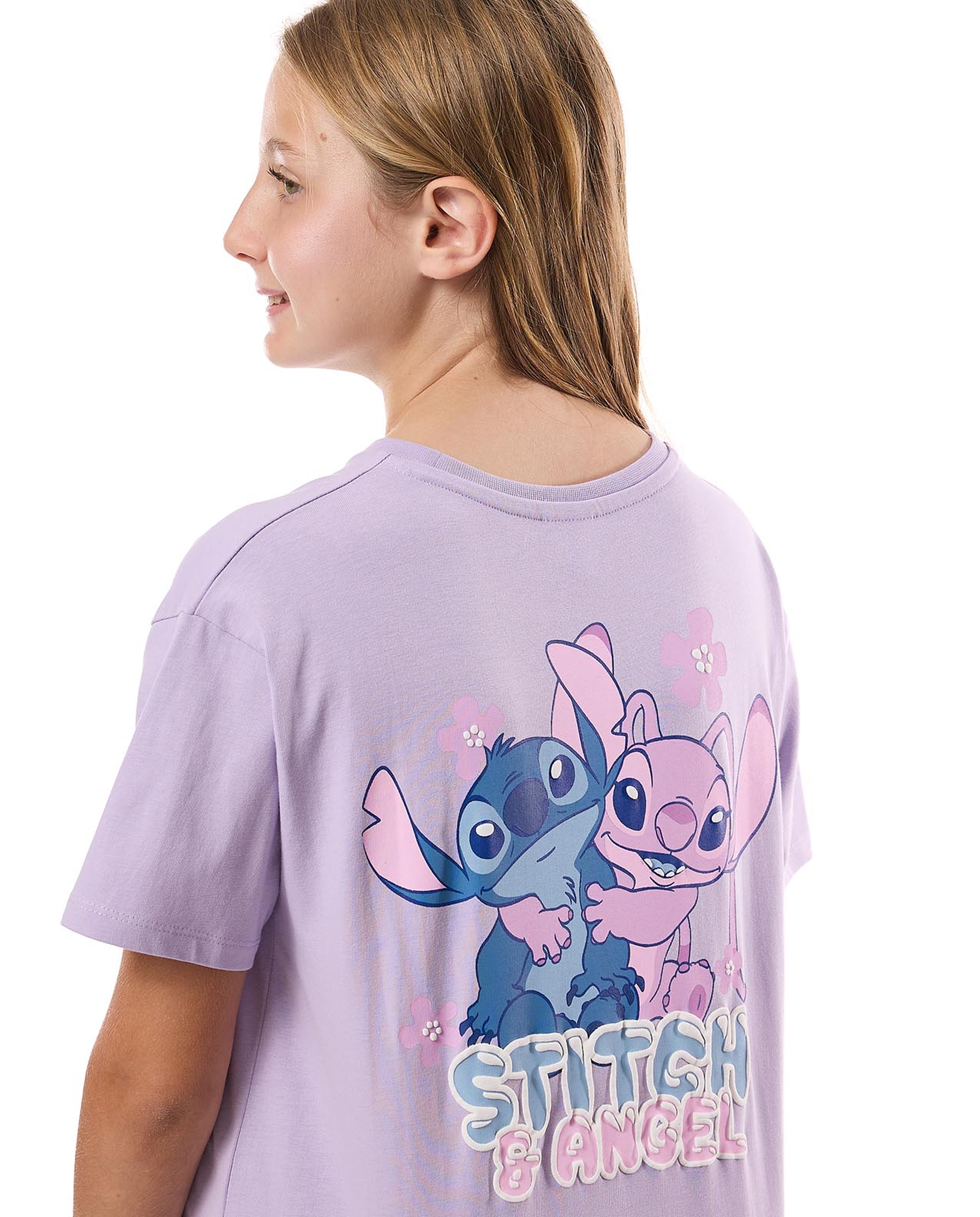 Back Stitch Printed T-Shirt with Crew Neck and Short Sleeves