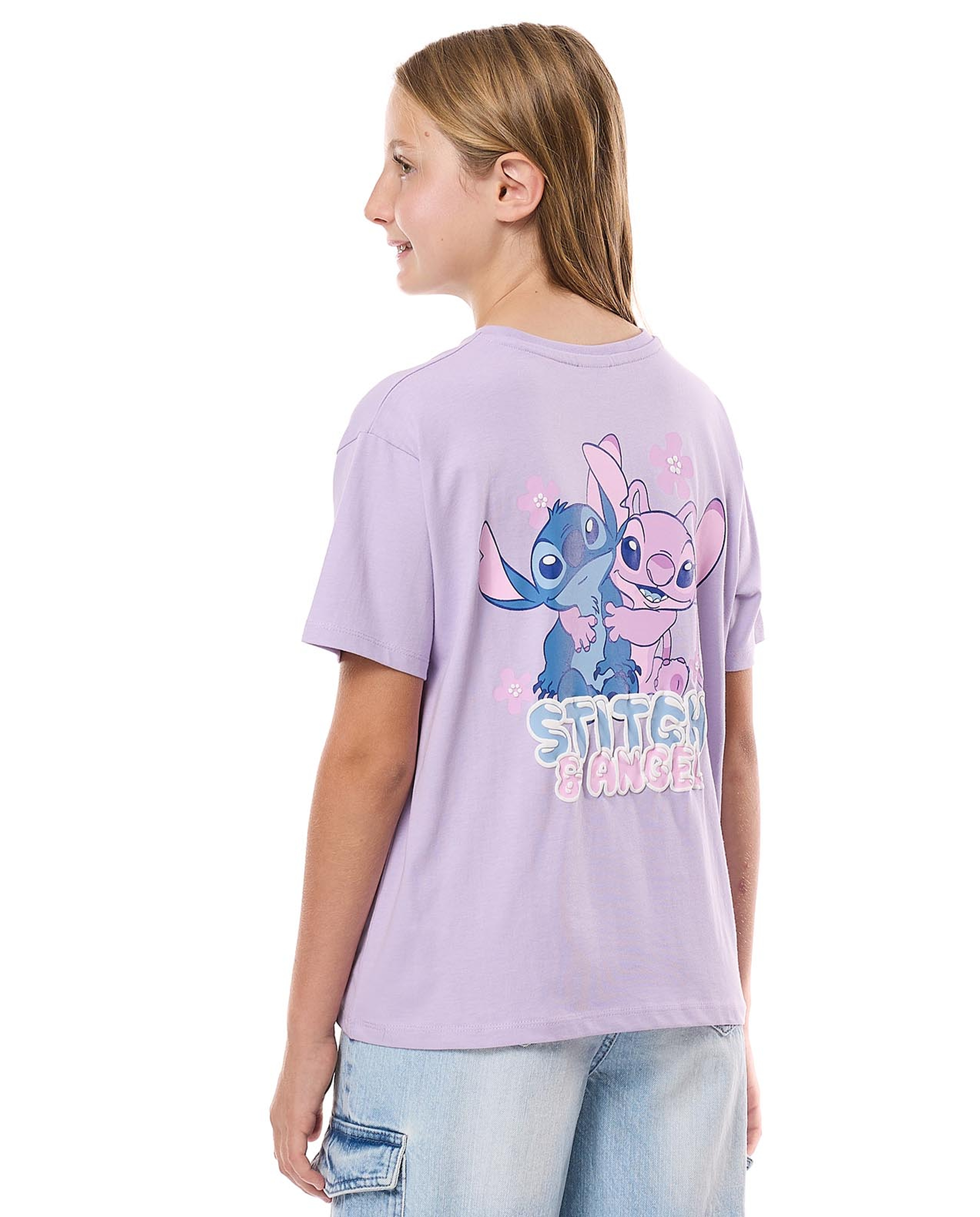 Back Stitch Printed T-Shirt with Crew Neck and Short Sleeves