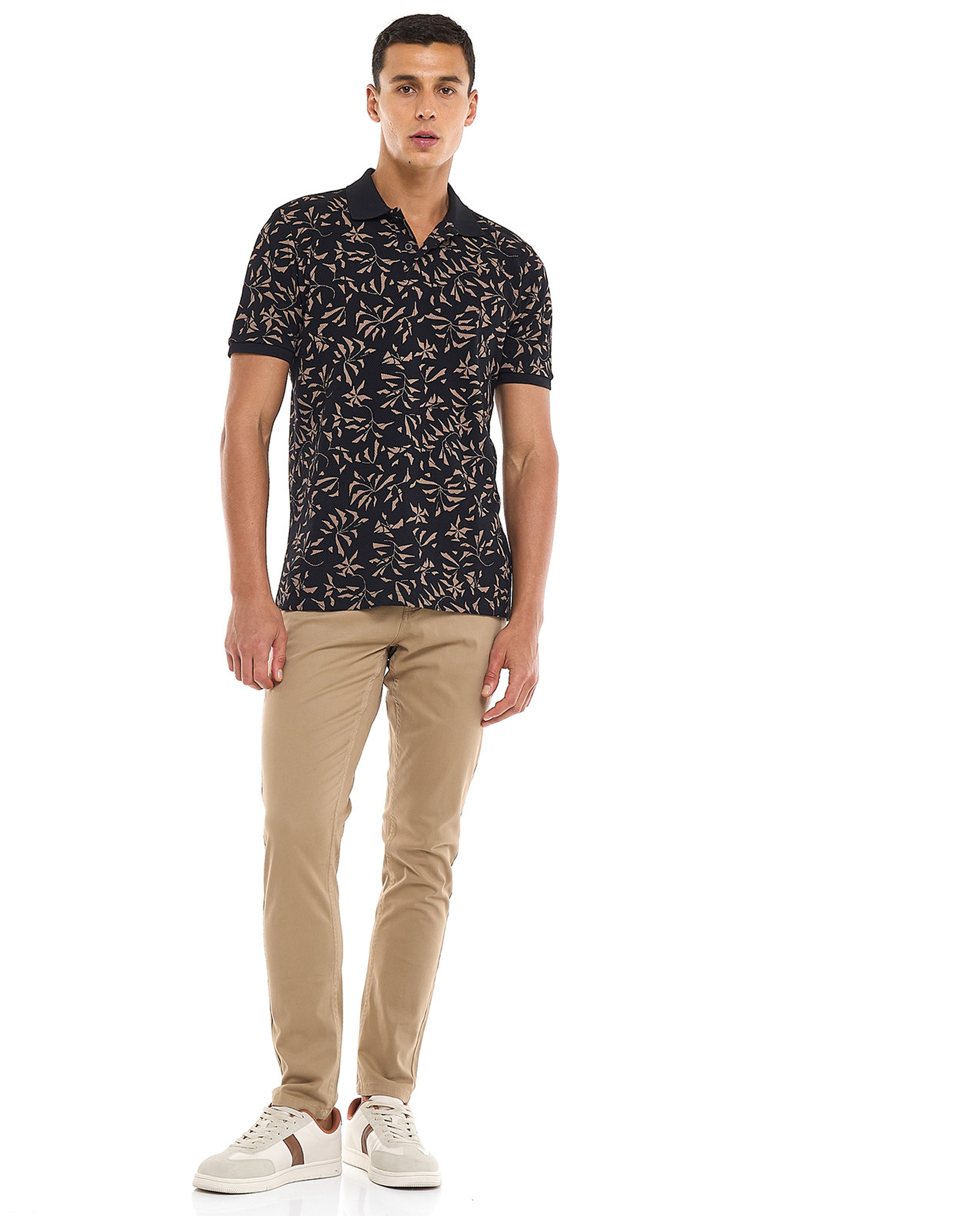 Solid Slim Fit Pants with Button Closure