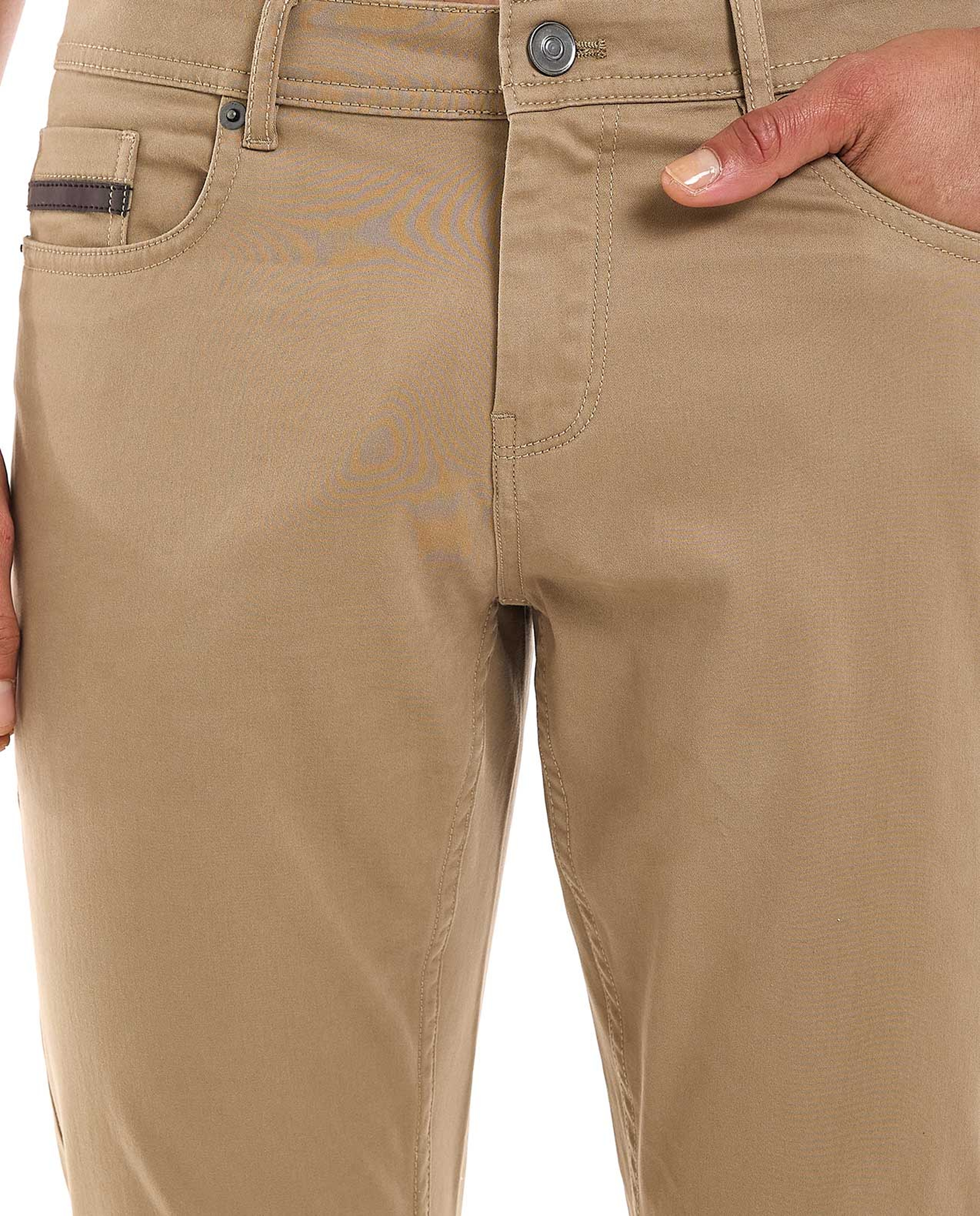 Solid Slim Fit Pants with Button Closure