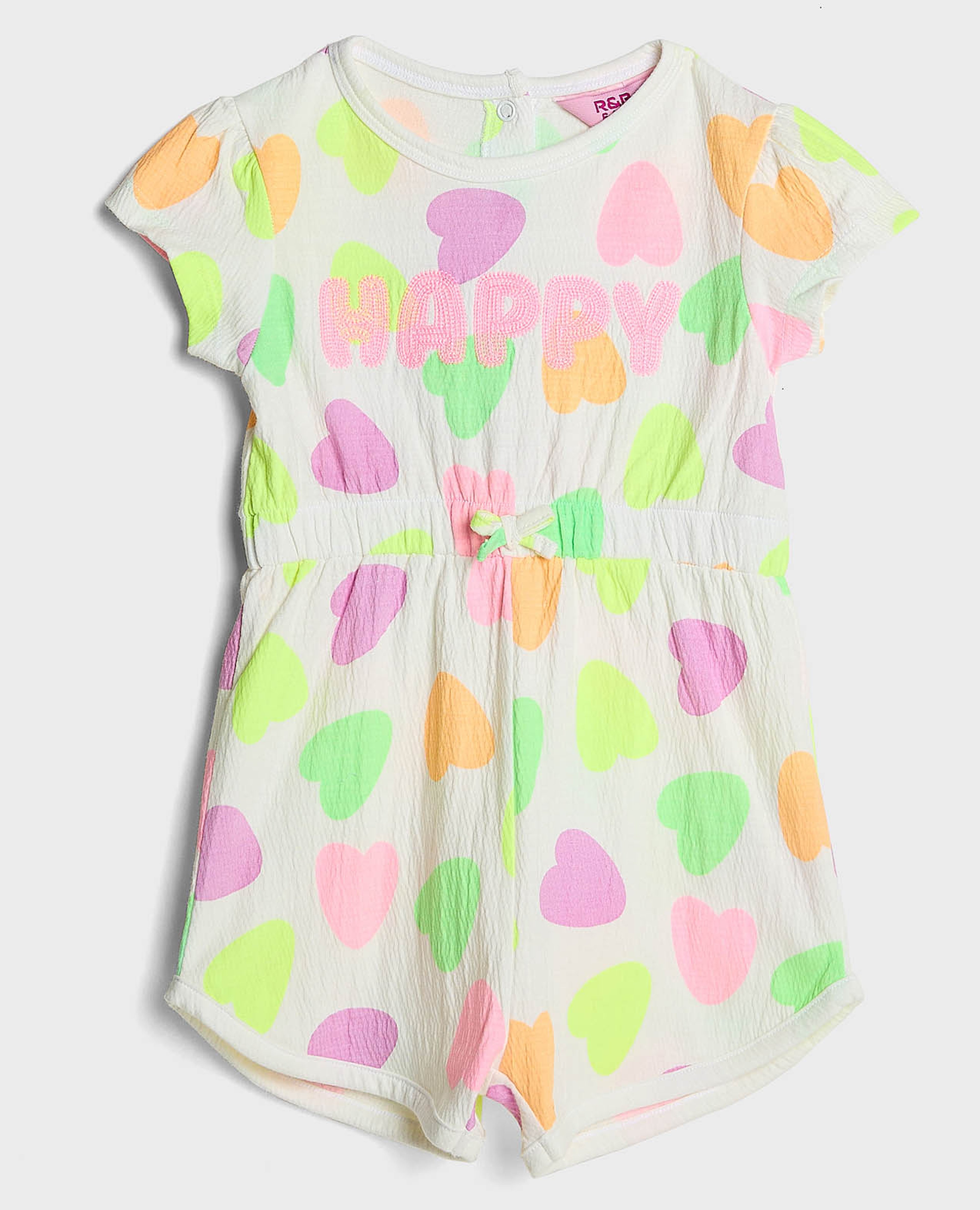 Embroidered Rompers with Crew Neck and Cap Sleeves