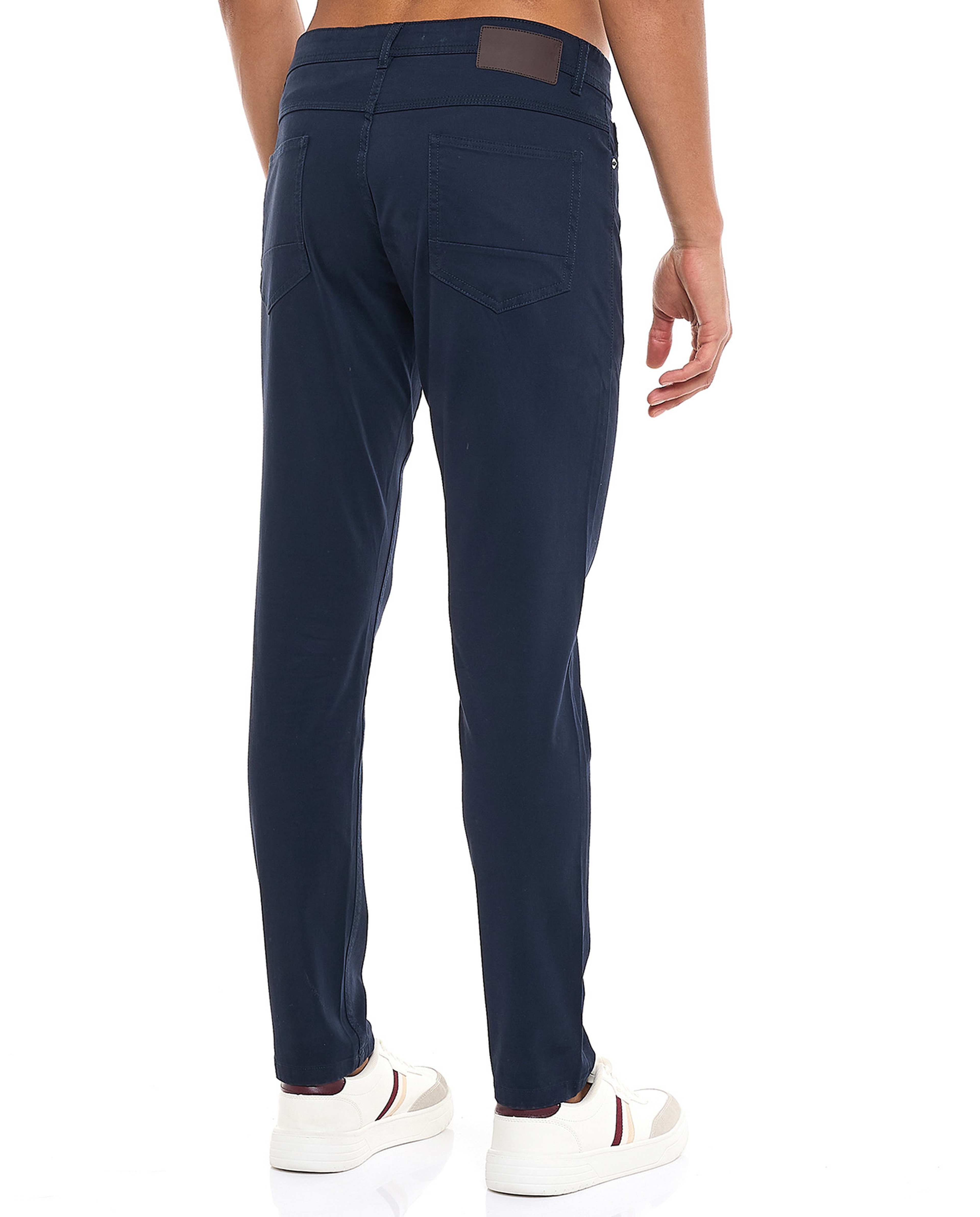 Solid Slim Fit Pants with Button Closure