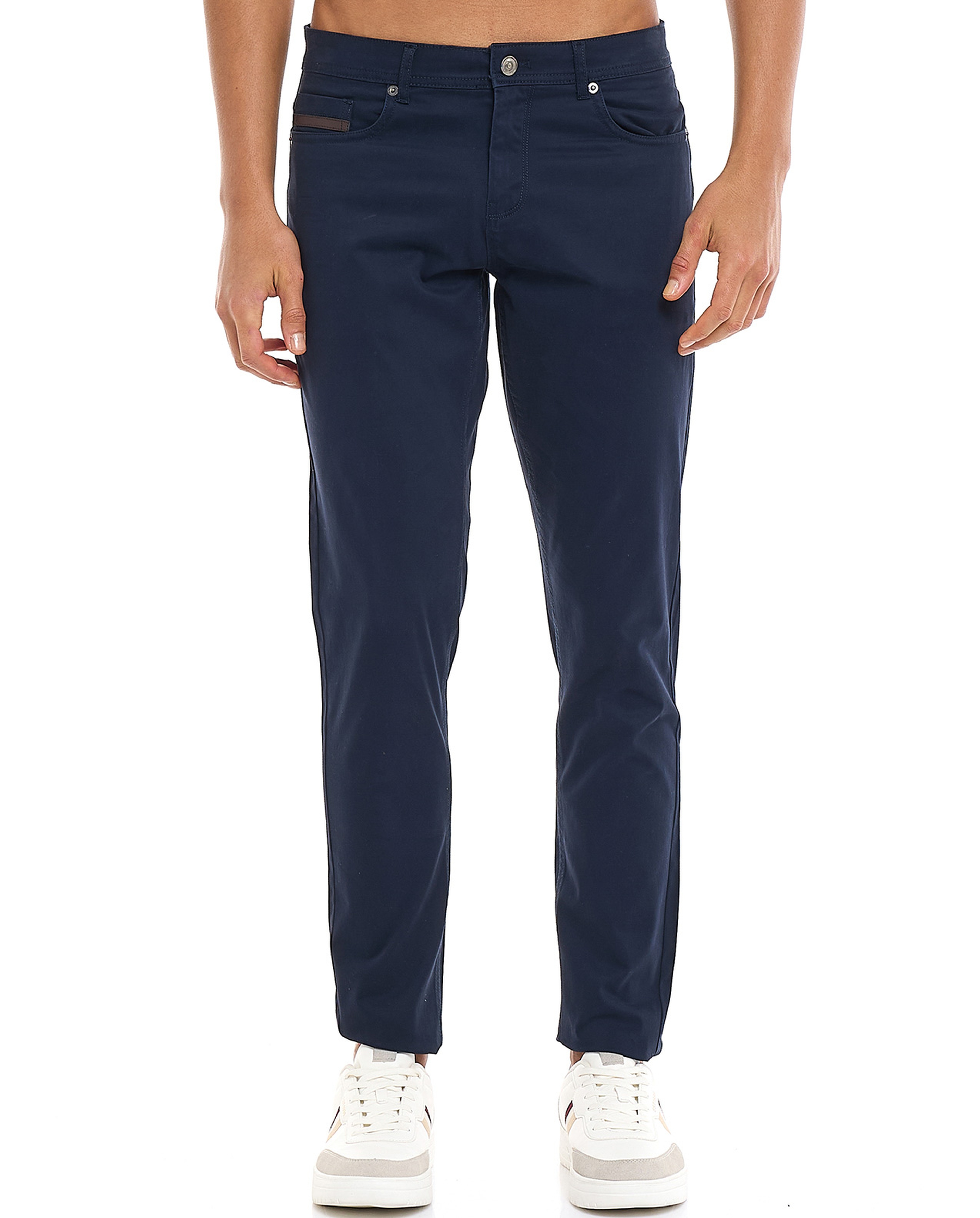 Solid Slim Fit Pants with Button Closure