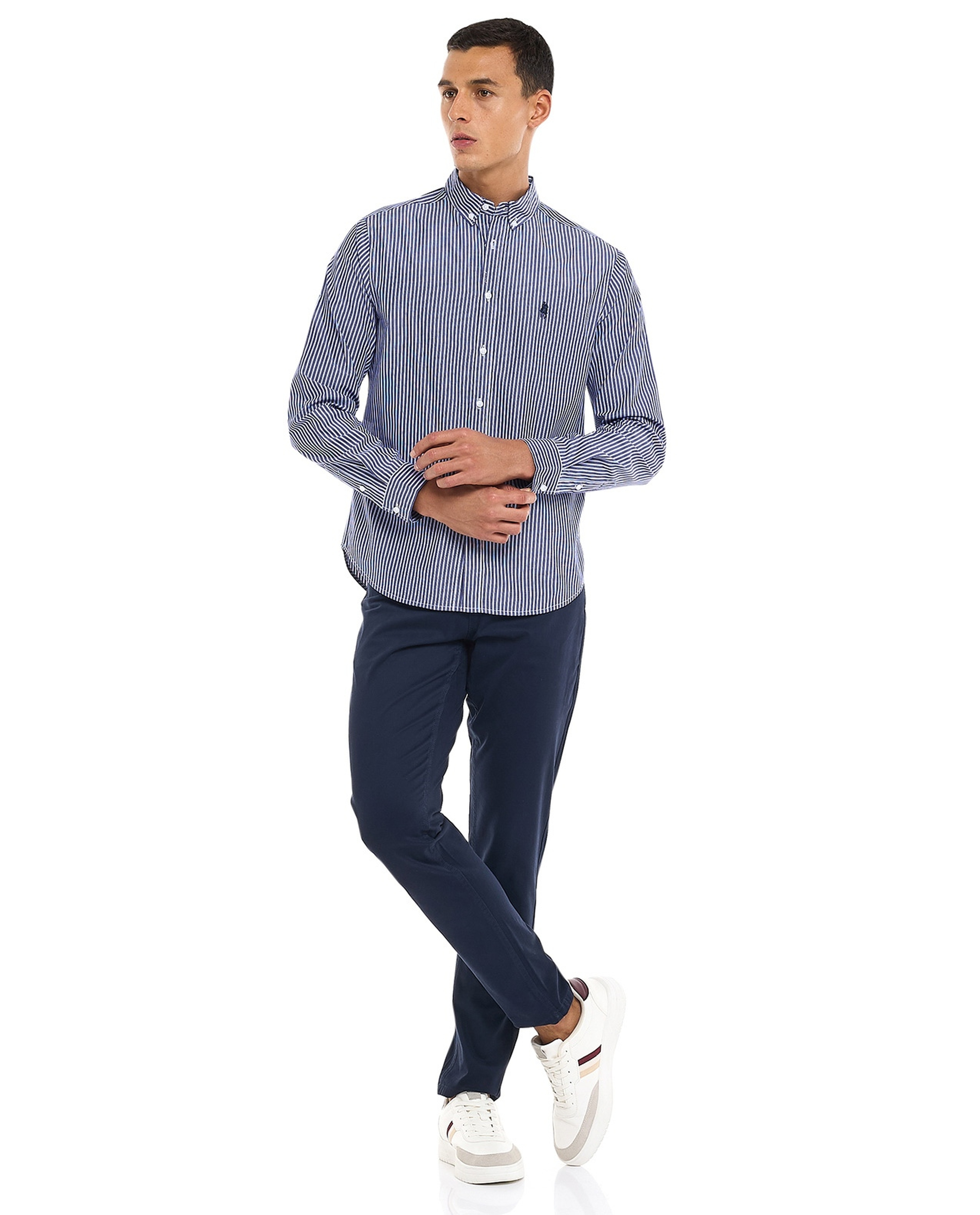 Solid Slim Fit Pants with Button Closure