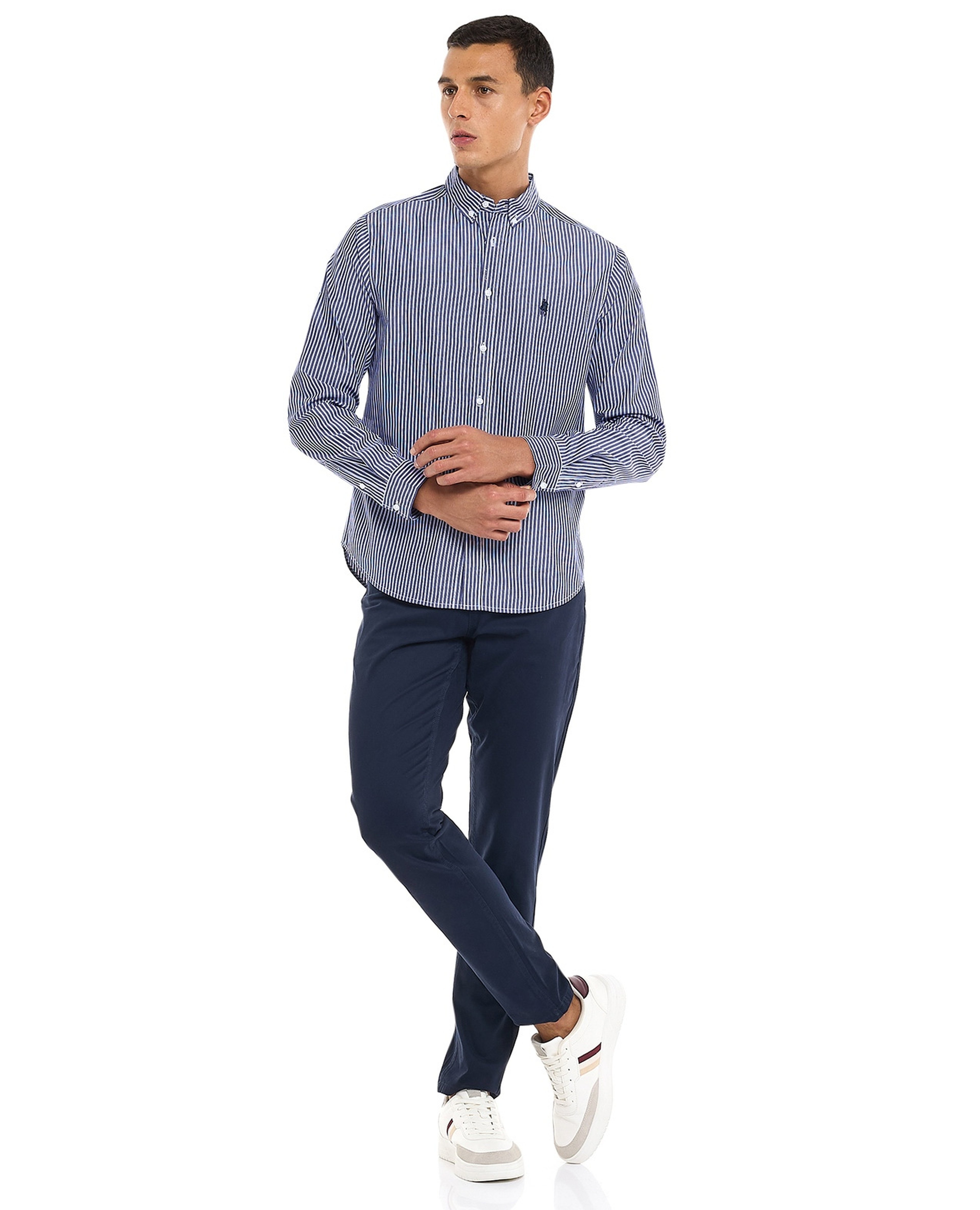 Solid Slim Fit Pants with Button Closure