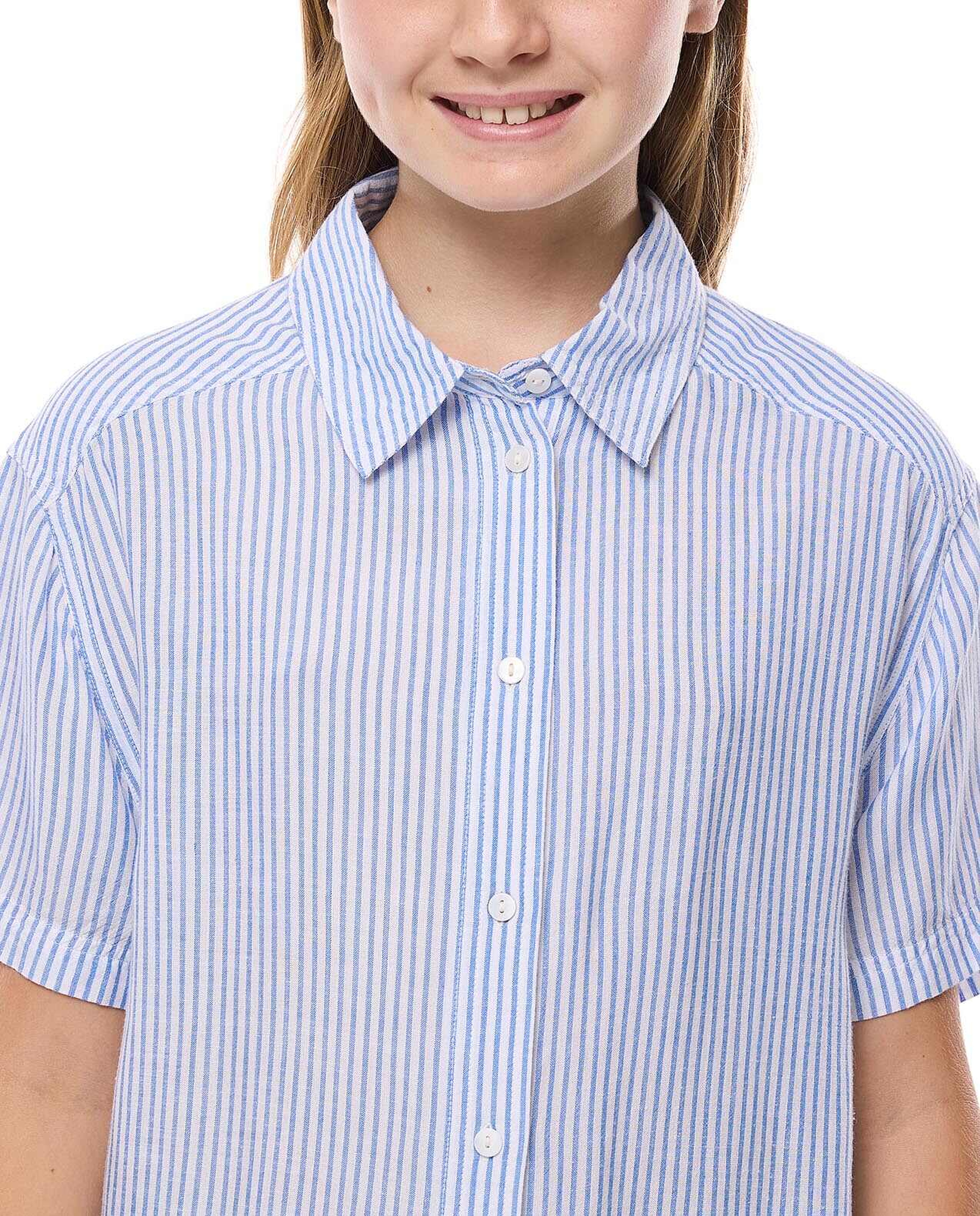 Striped Shirt with Classic Collar and Short Sleeves