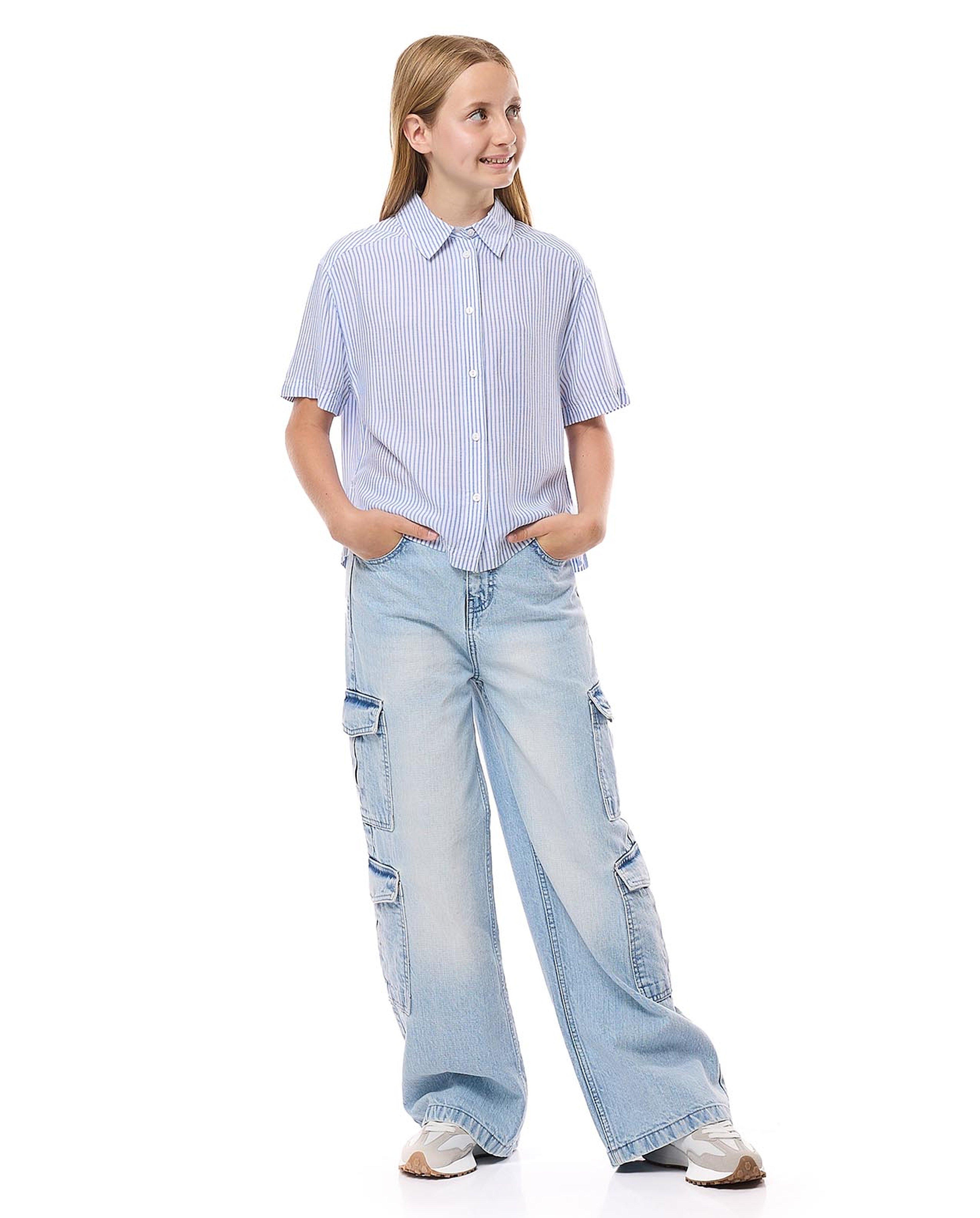 Striped Shirt with Classic Collar and Short Sleeves