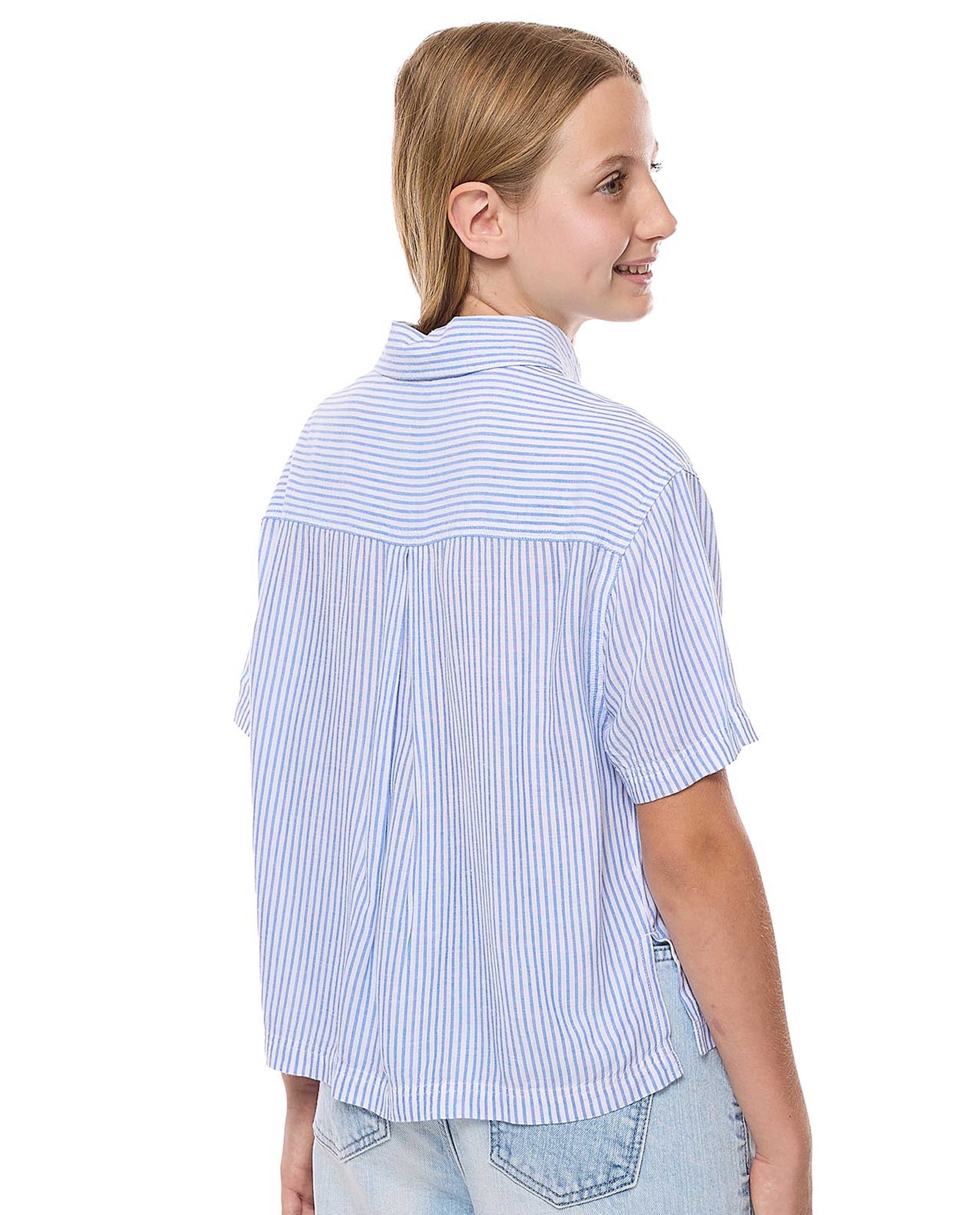 Striped Shirt with Classic Collar and Short Sleeves