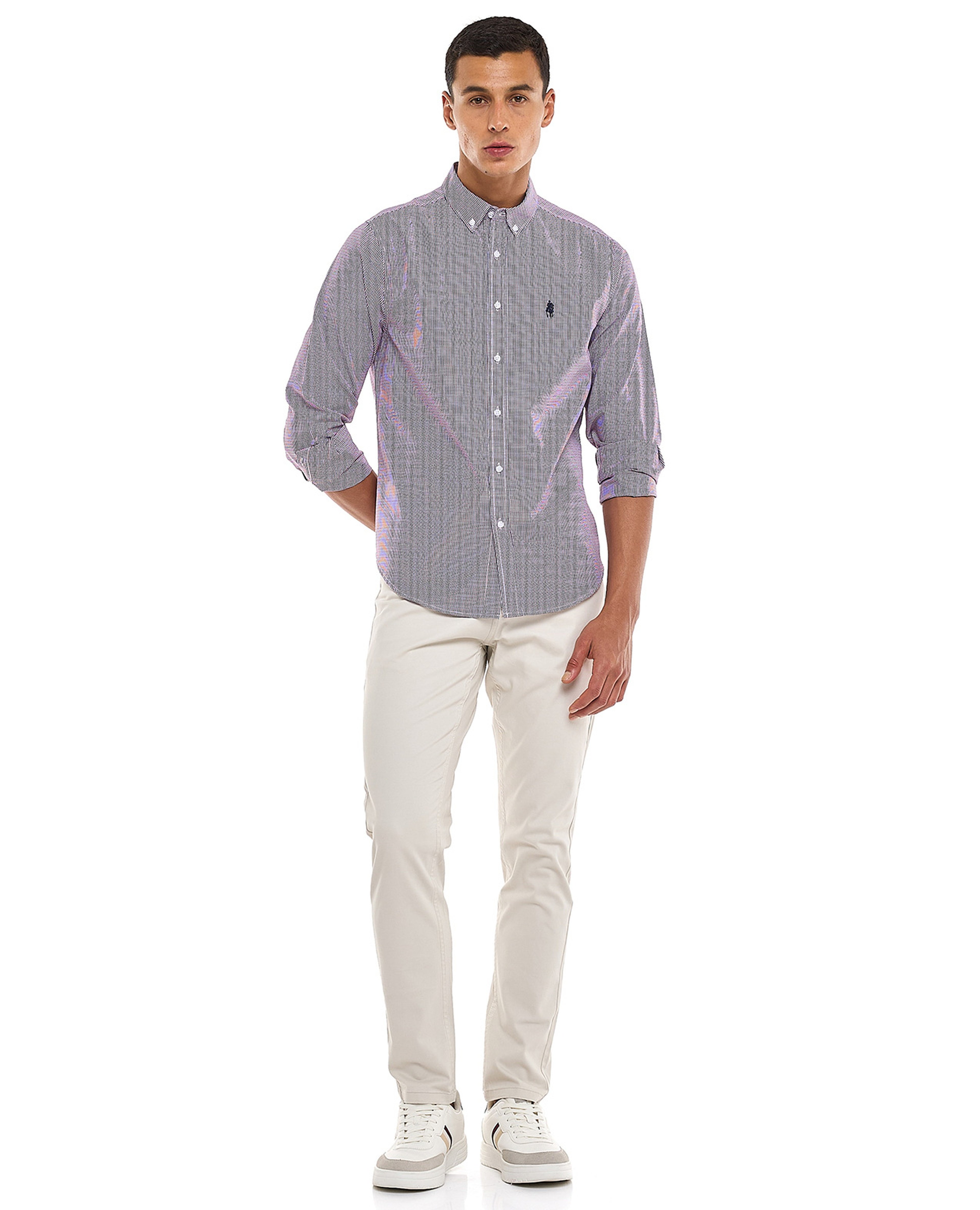 Solid Slim Fit Pants with Button Closure