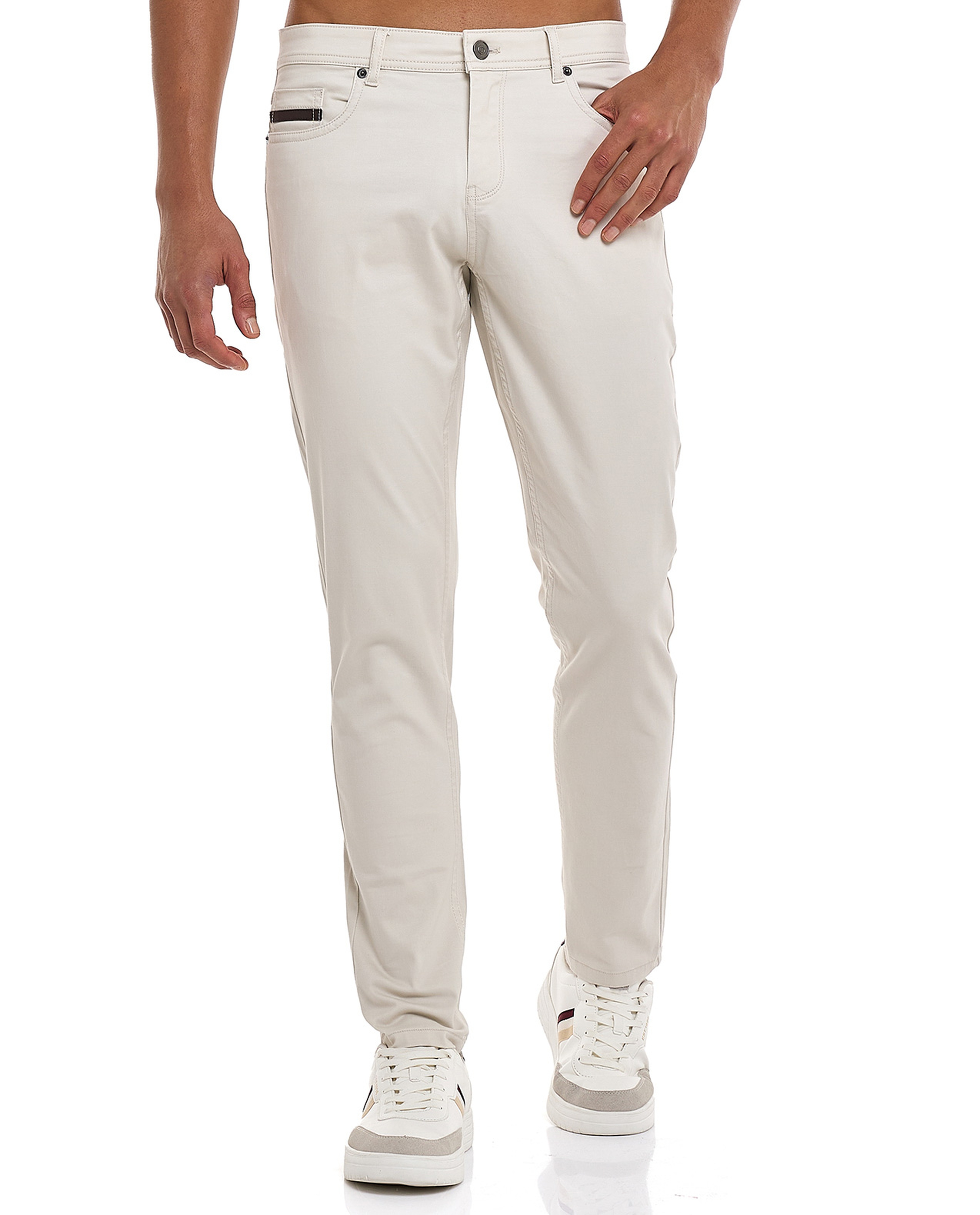 Solid Slim Fit Pants with Button Closure