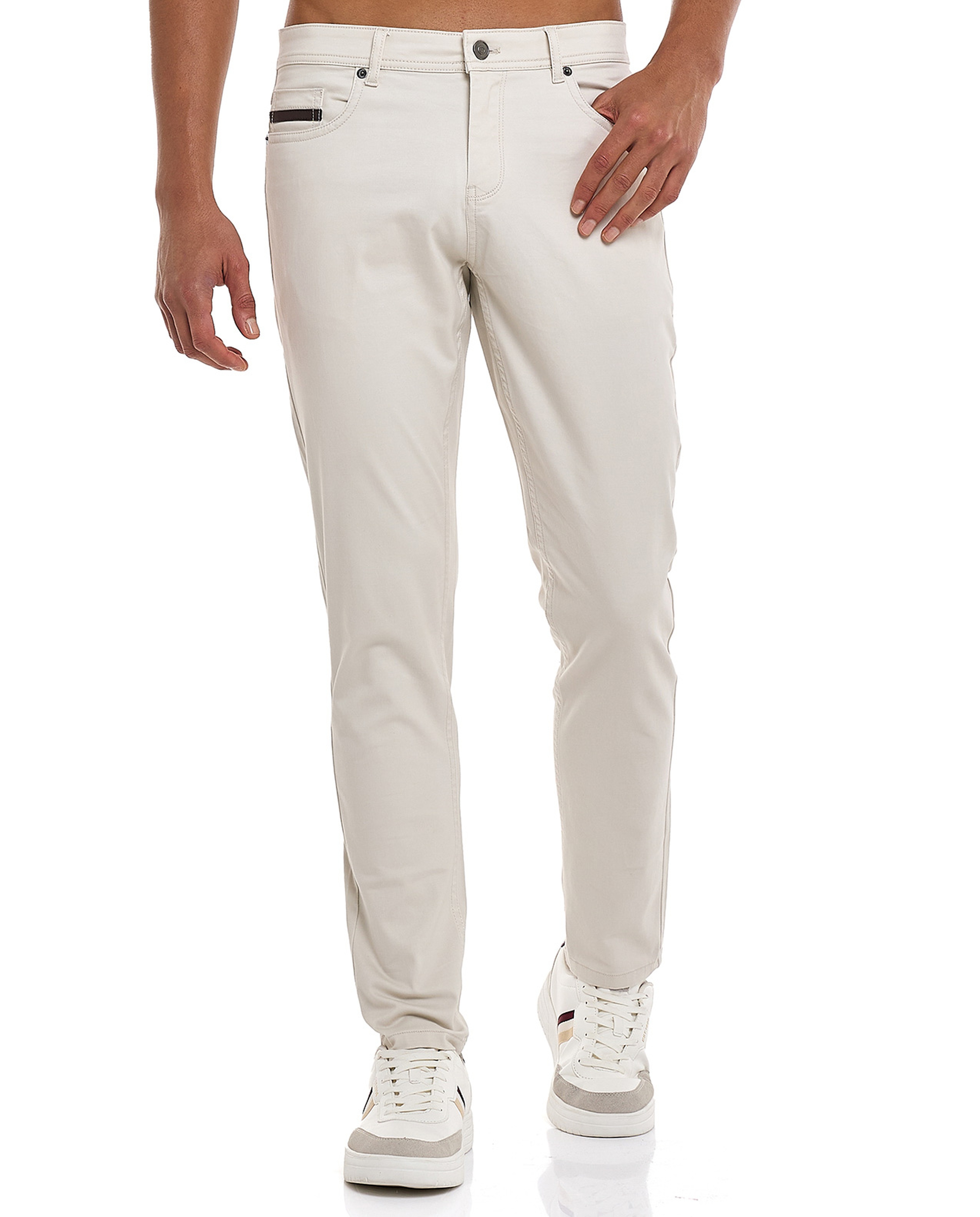 Solid Slim Fit Pants with Button Closure
