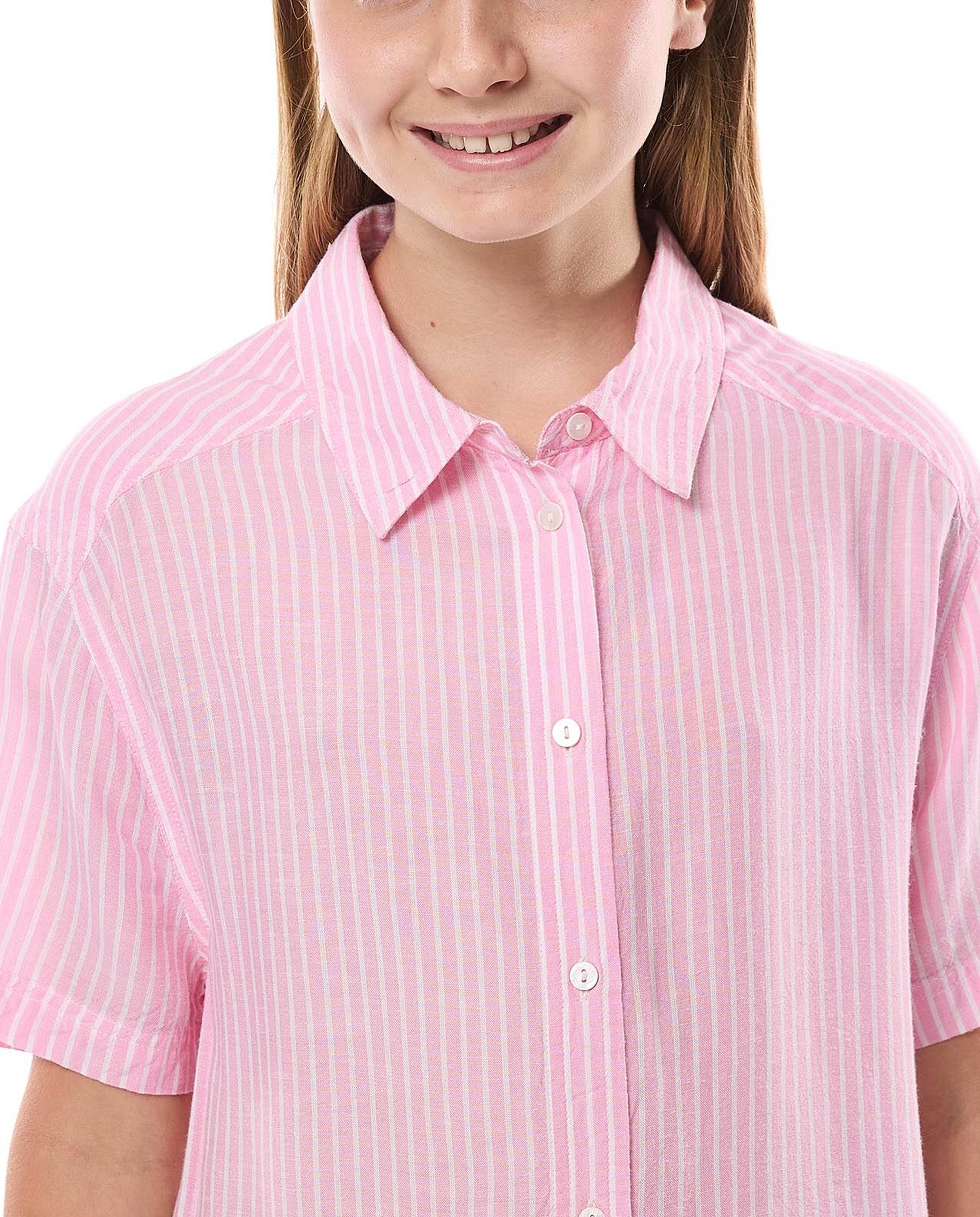 Striped Shirt with Classic Collar and Short Sleeves