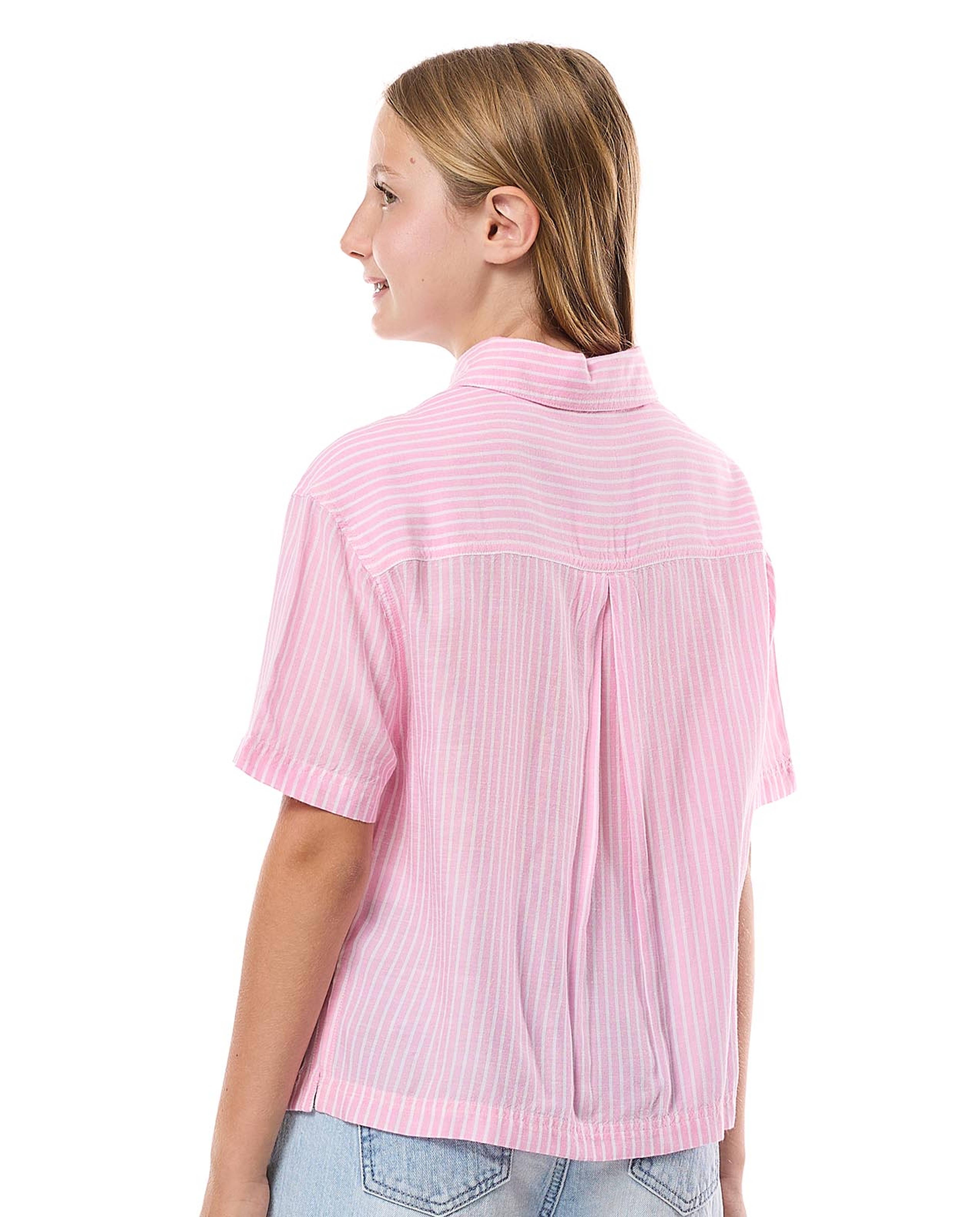 Striped Shirt with Classic Collar and Short Sleeves