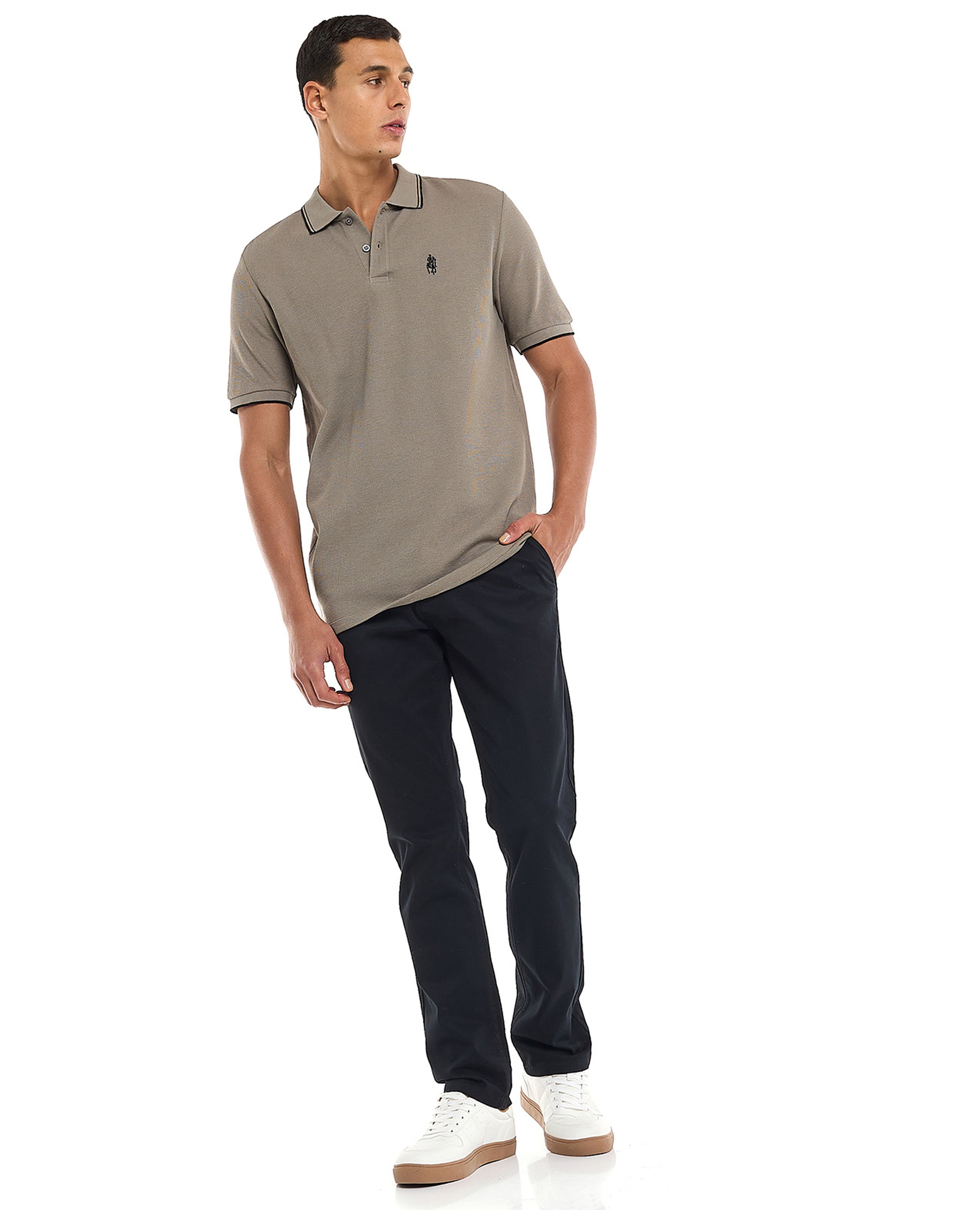 Solid Slim Fit Pants with Button Closure