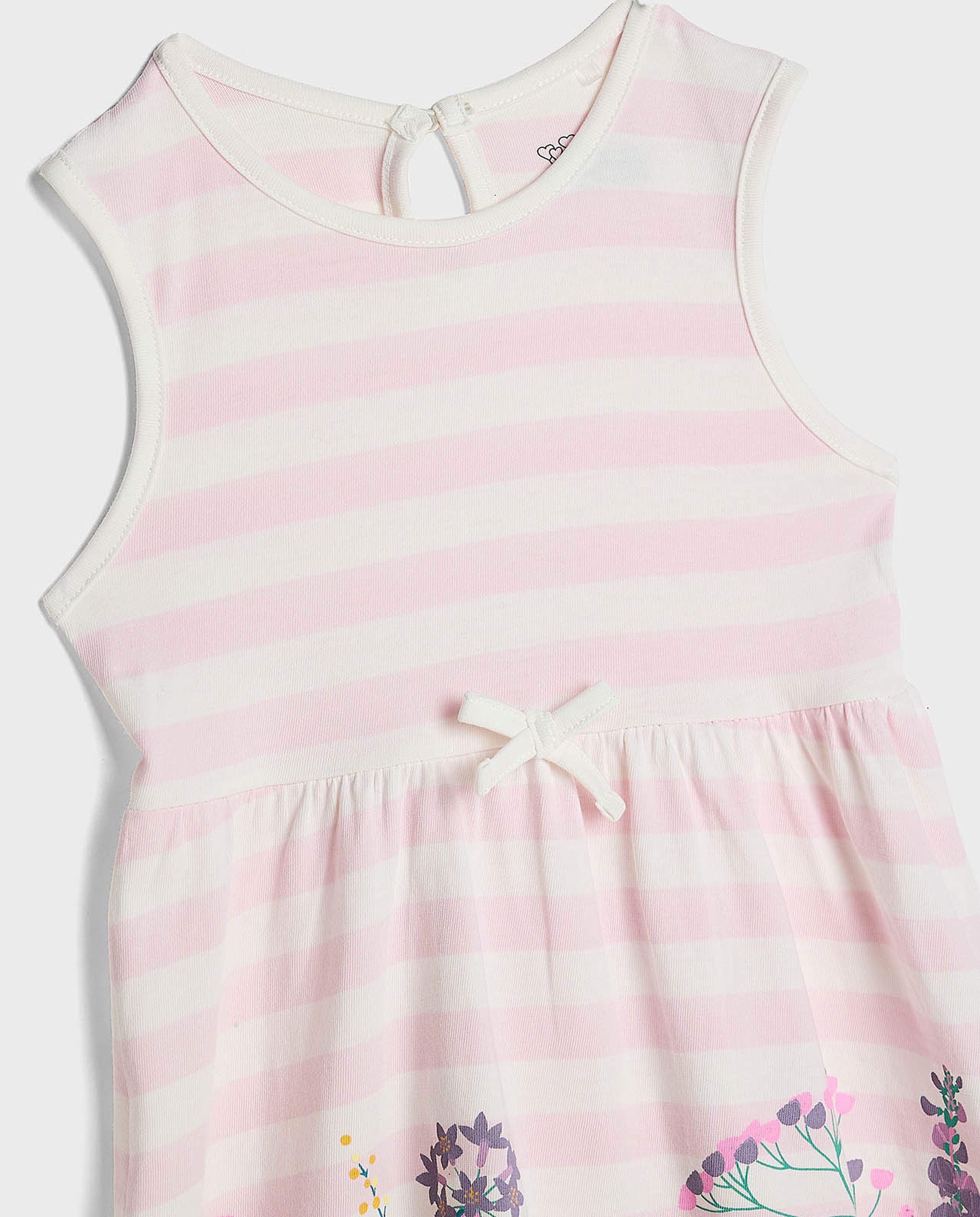 Floral Printed Sleeveless Dress with Round Neck