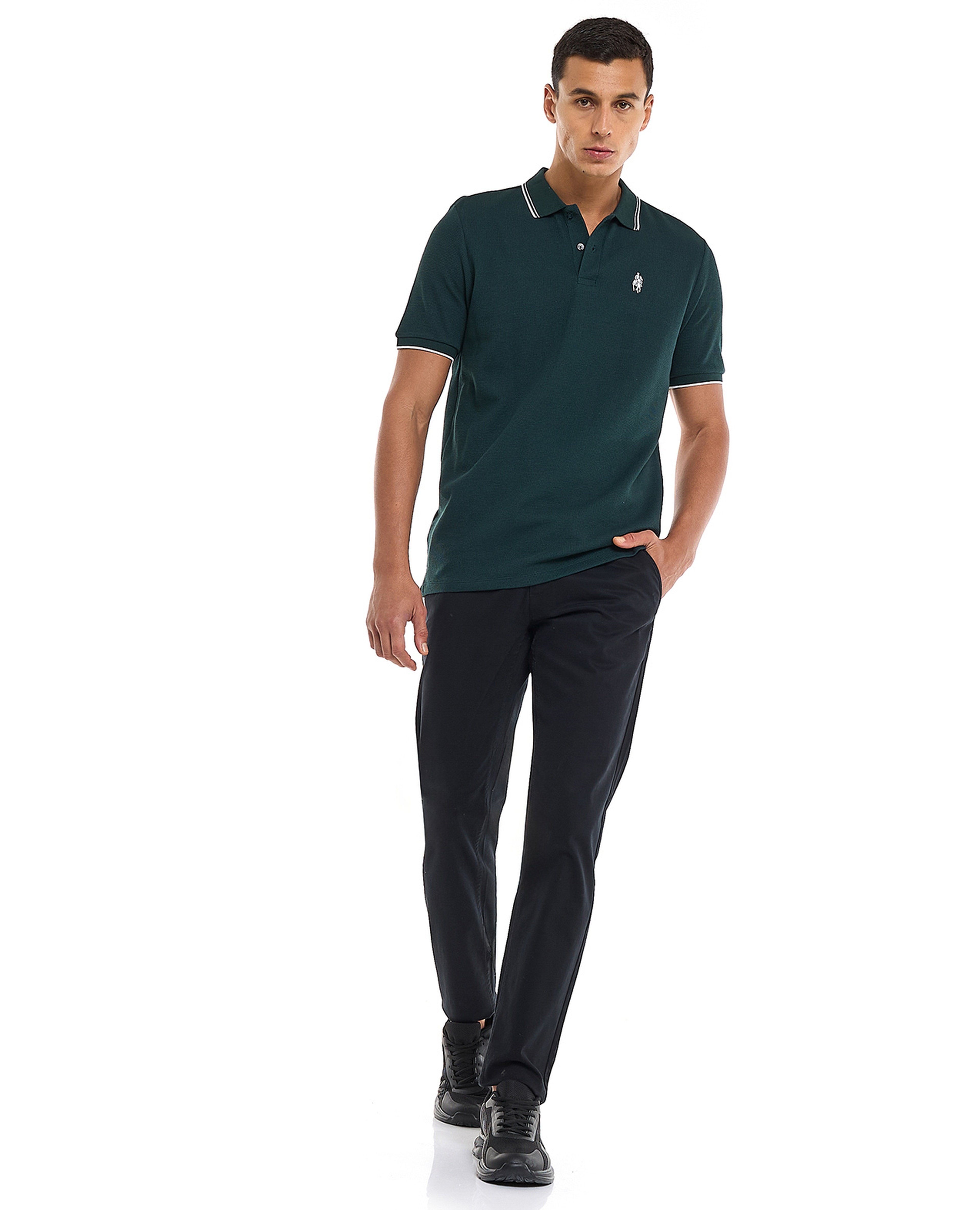 Solid Slim Fit Pants with Button Closure