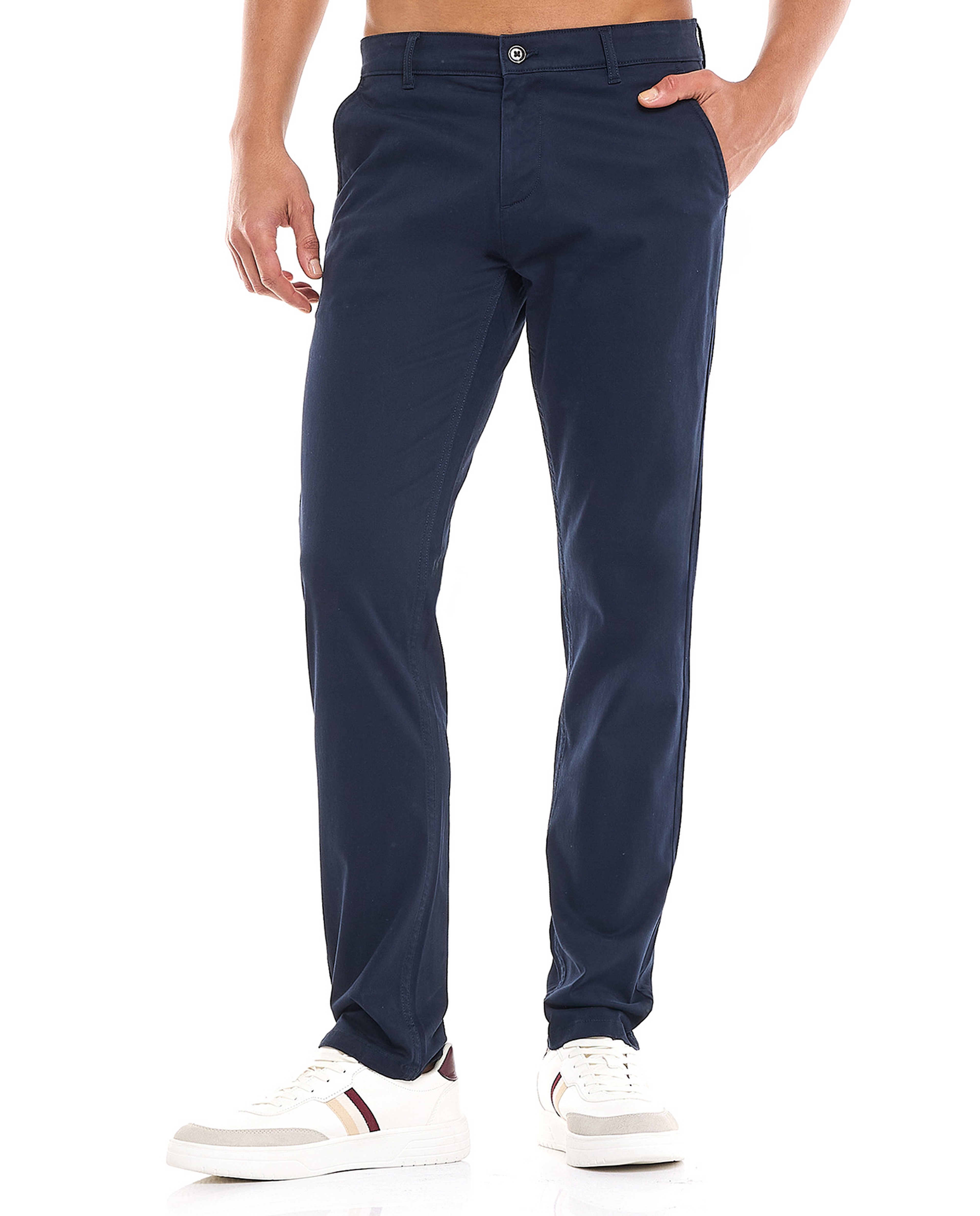 Solid Slim Fit Pants with Button Closure