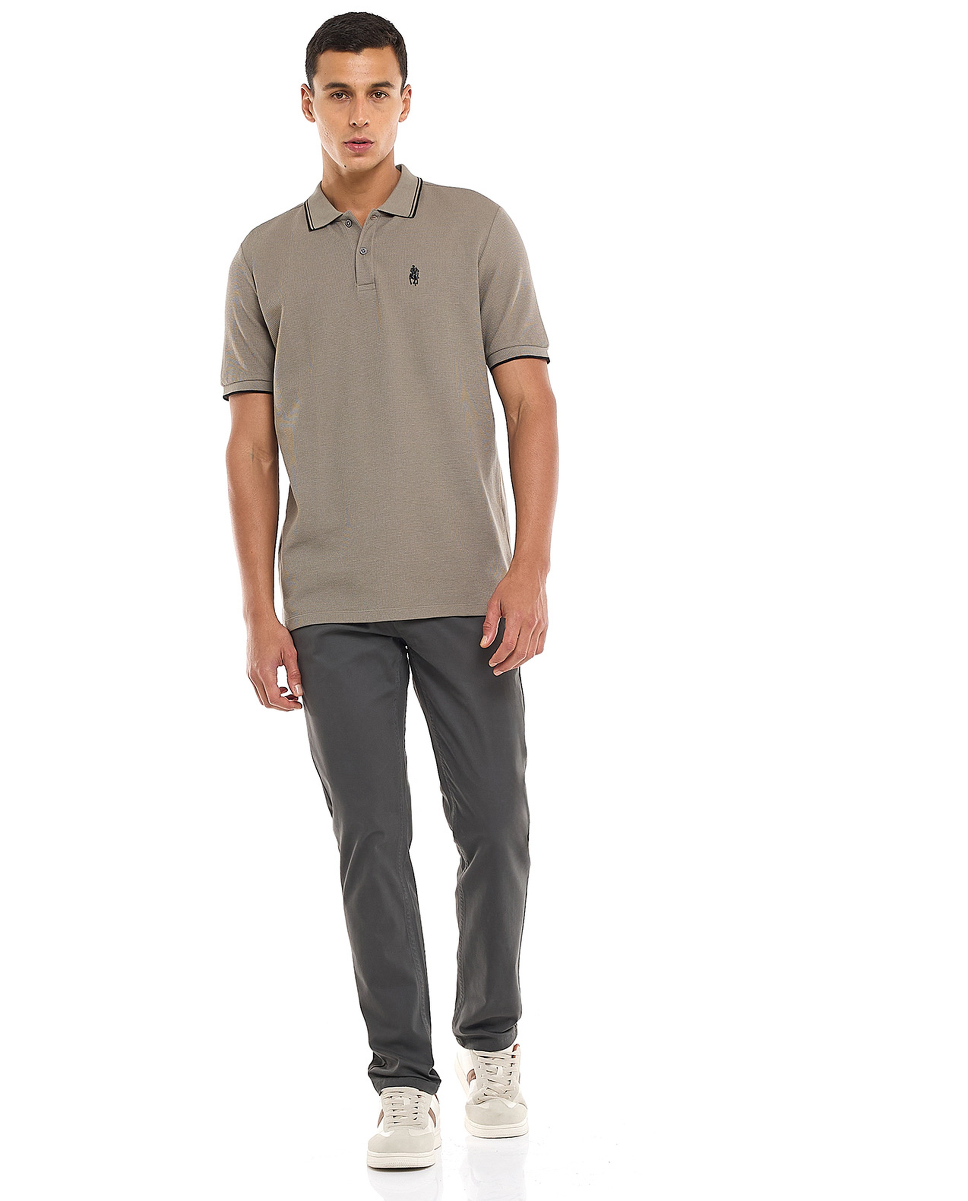 Solid Slim Fit Pants with Button Closure