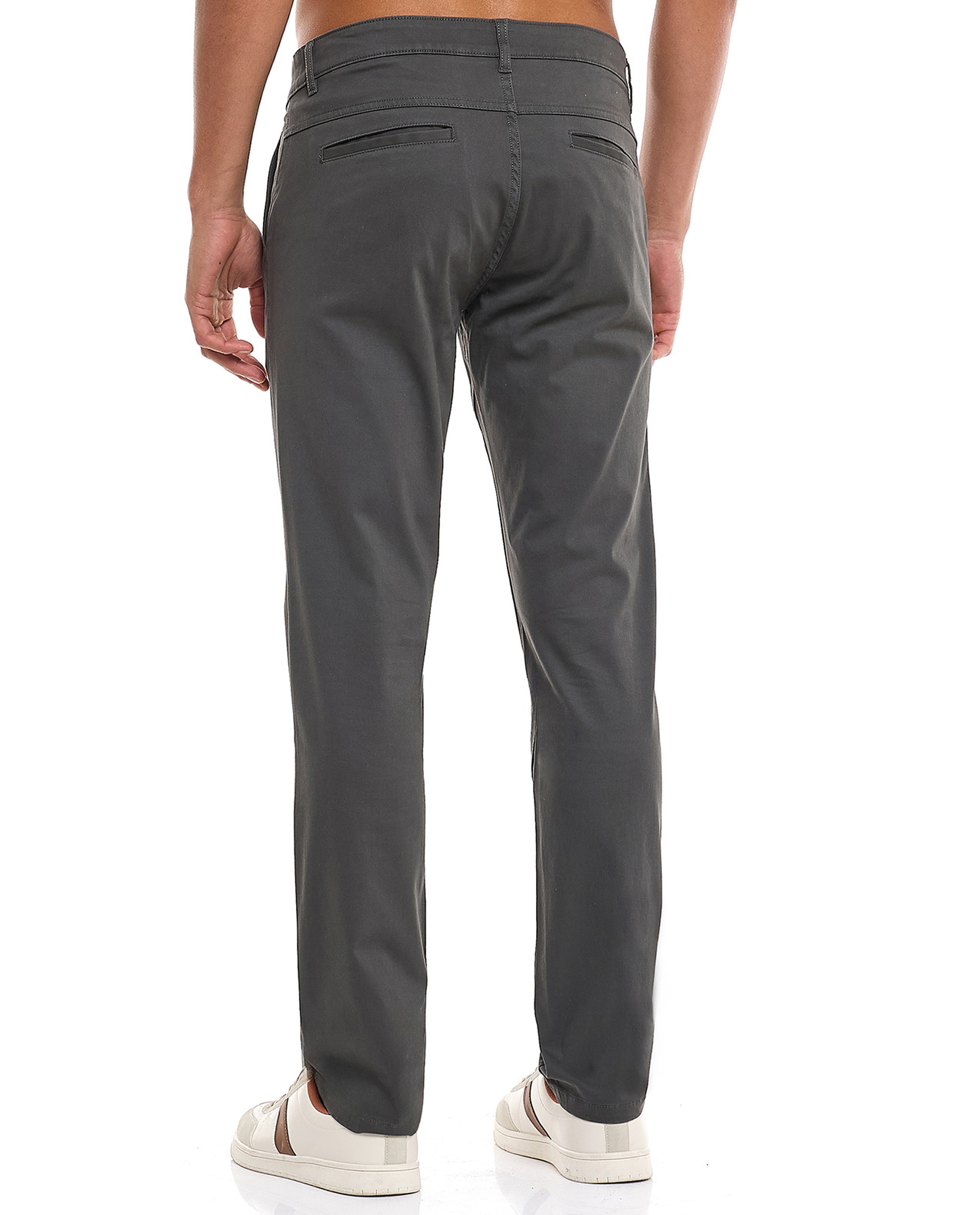 Solid Slim Fit Pants with Button Closure
