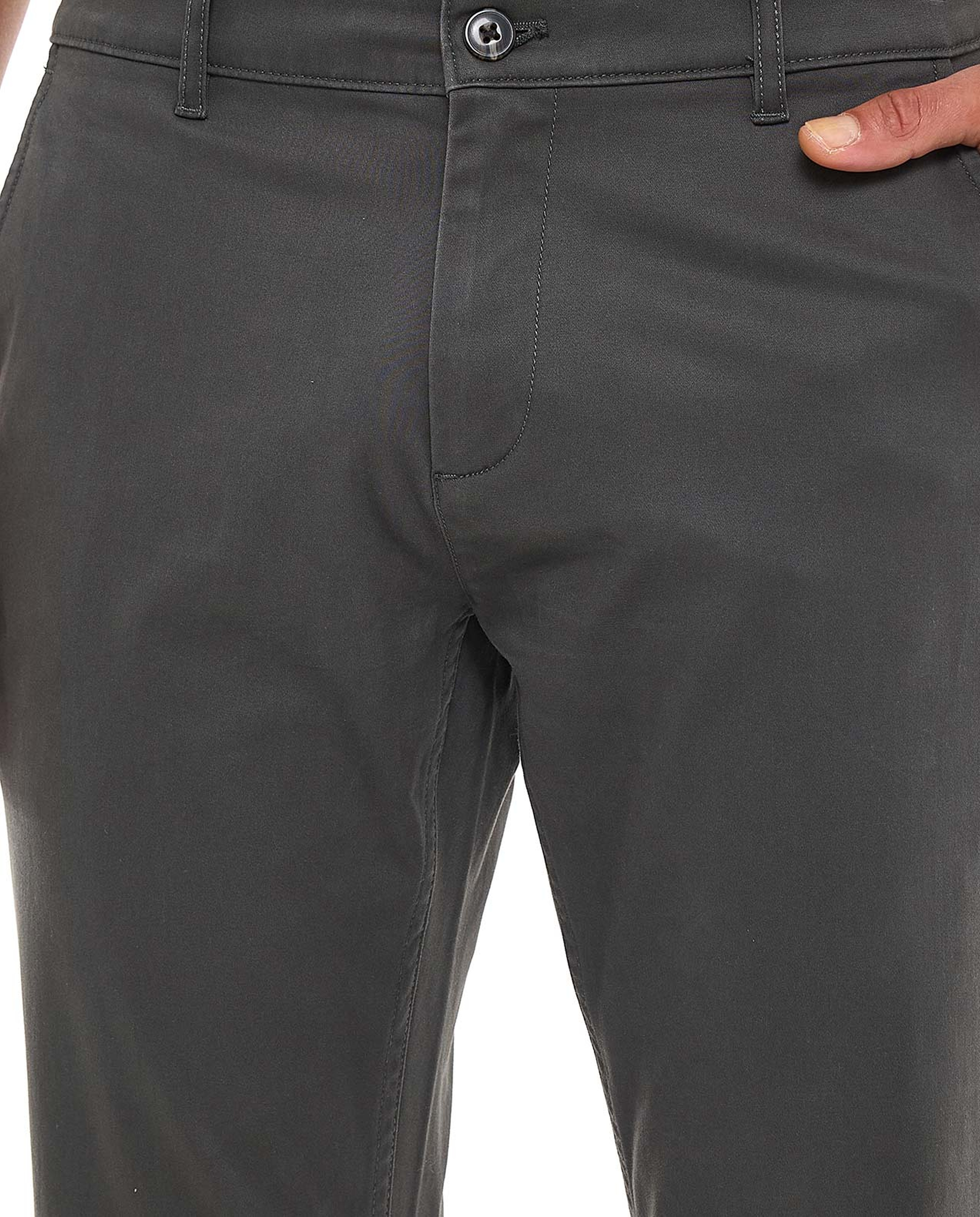 Solid Slim Fit Pants with Button Closure