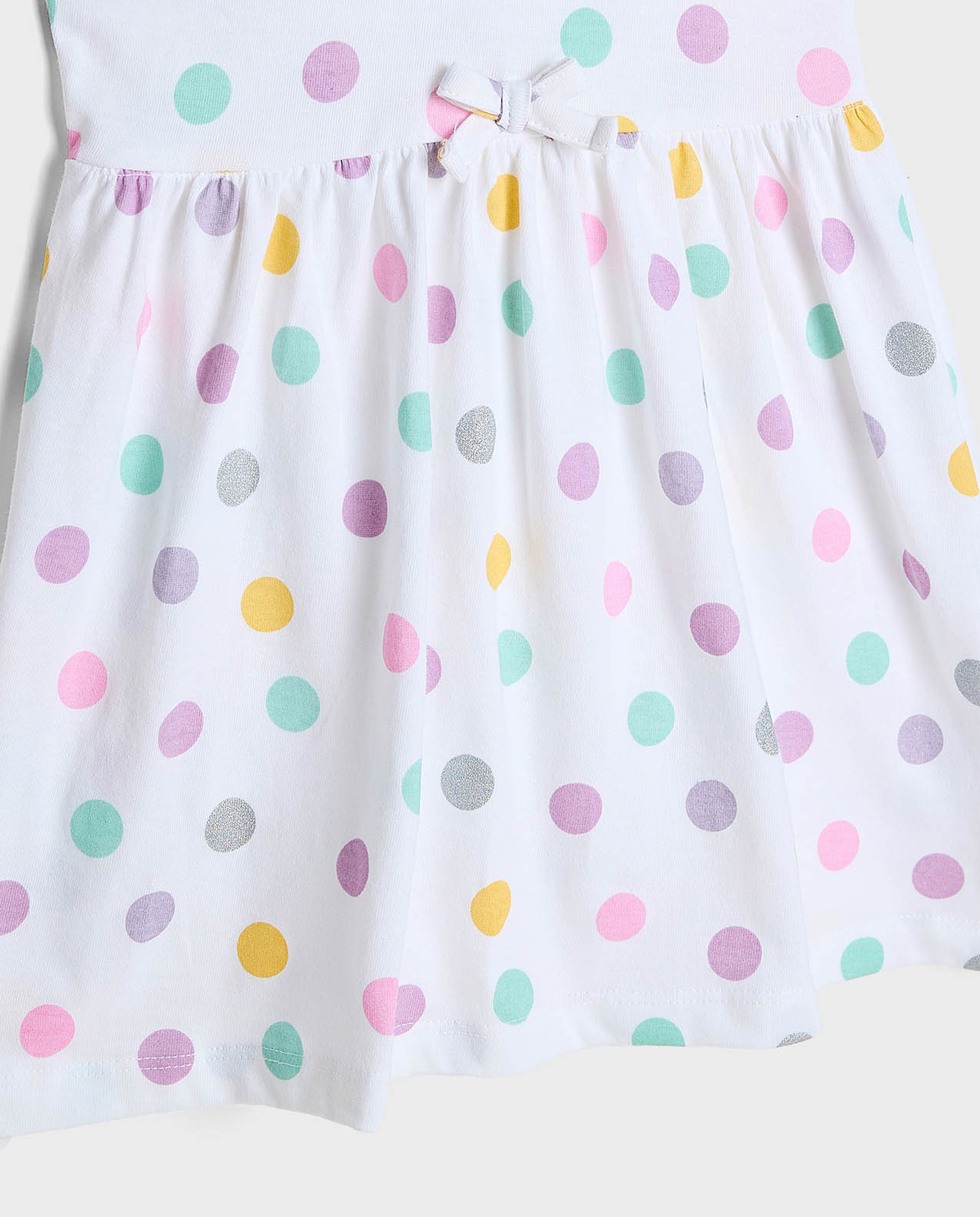 Polka Dots Printed Dress with Crew  Neck and Ruffle Sleeves
