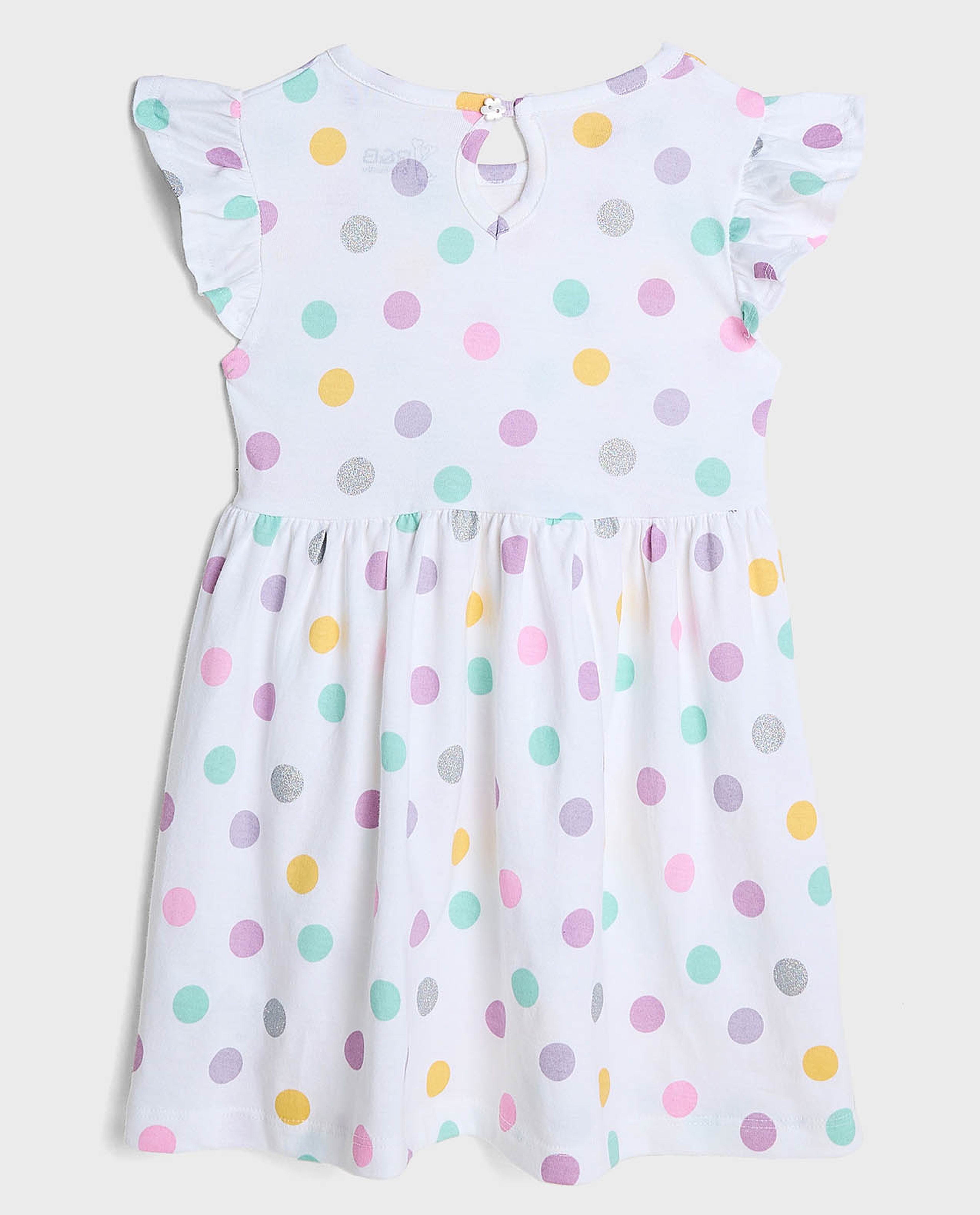 Polka Dots Printed Dress with Crew  Neck and Ruffle Sleeves
