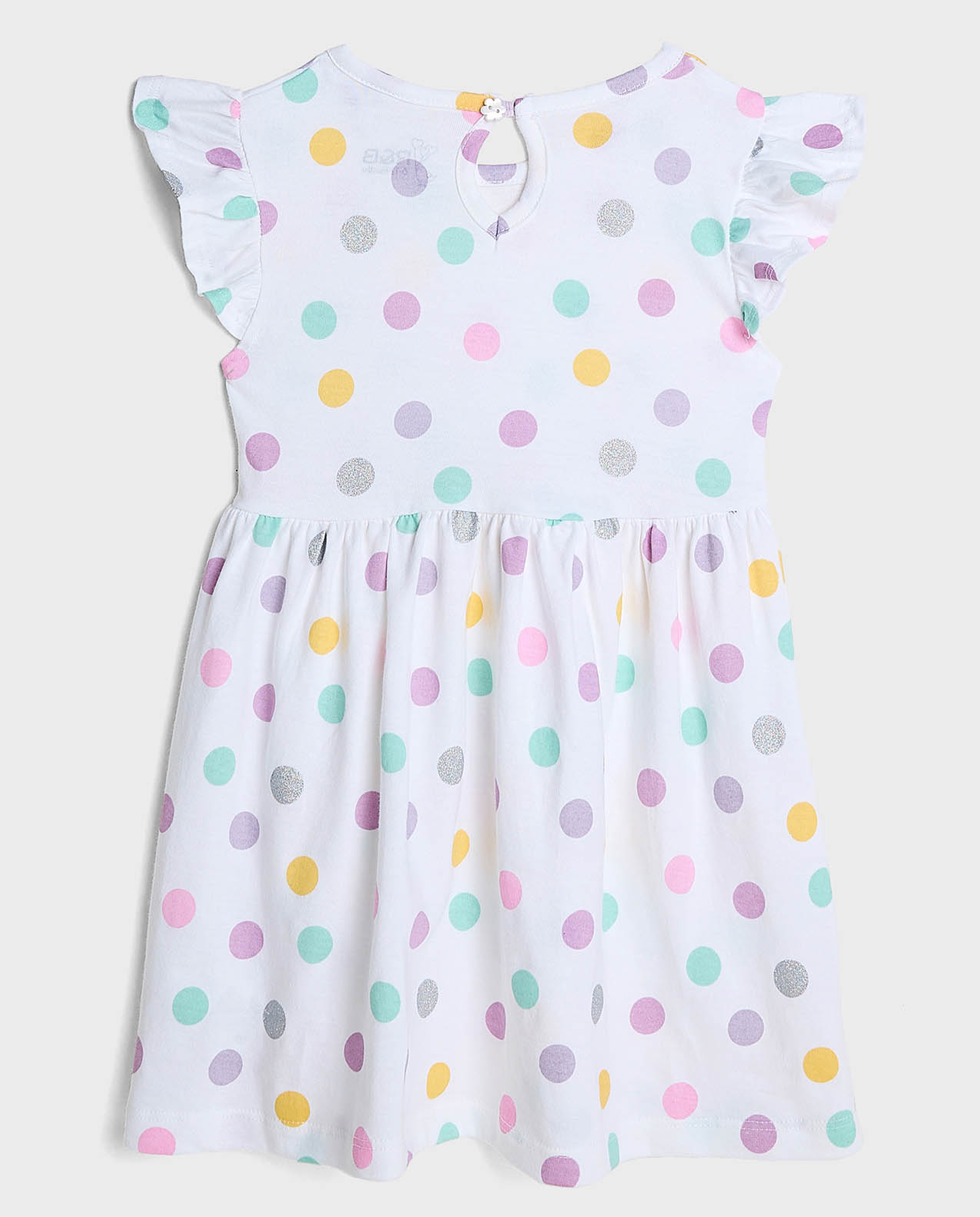 Polka Dots Printed Dress with Crew  Neck and Ruffle Sleeves