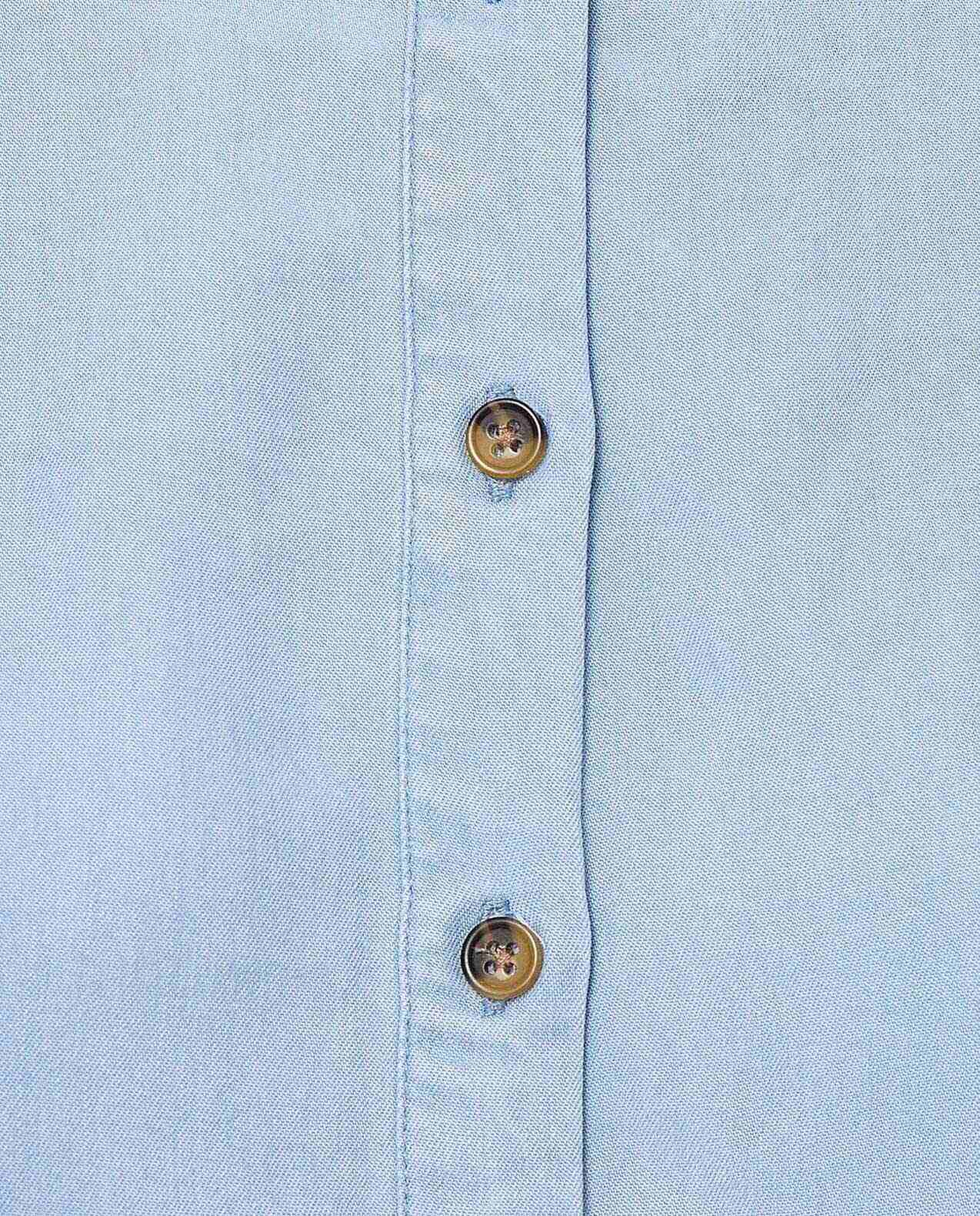 Washed Denim Tunic with Classic Collar and Long Sleeves