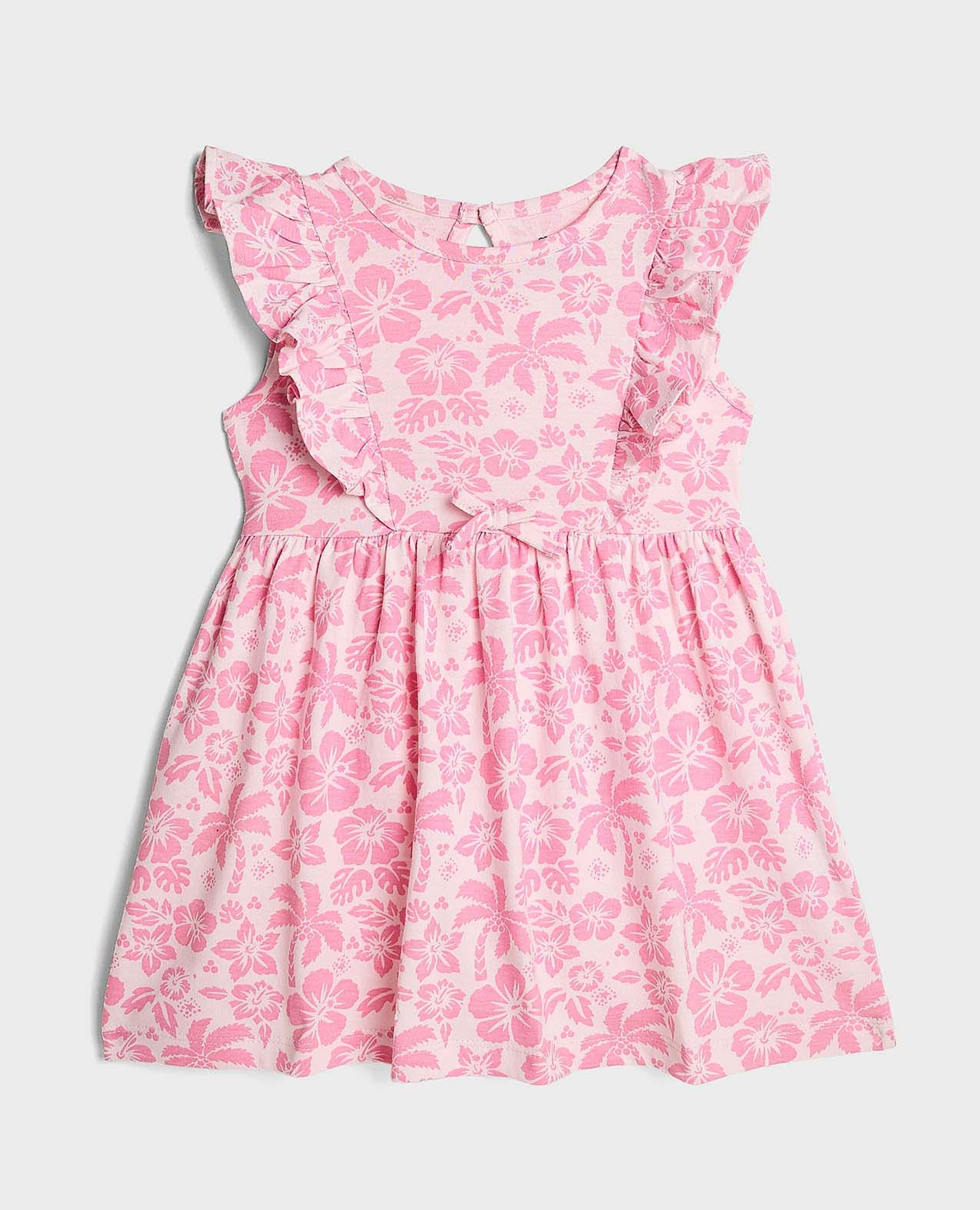 فستان بأكمام مكشكشة ورقبة مستديرة