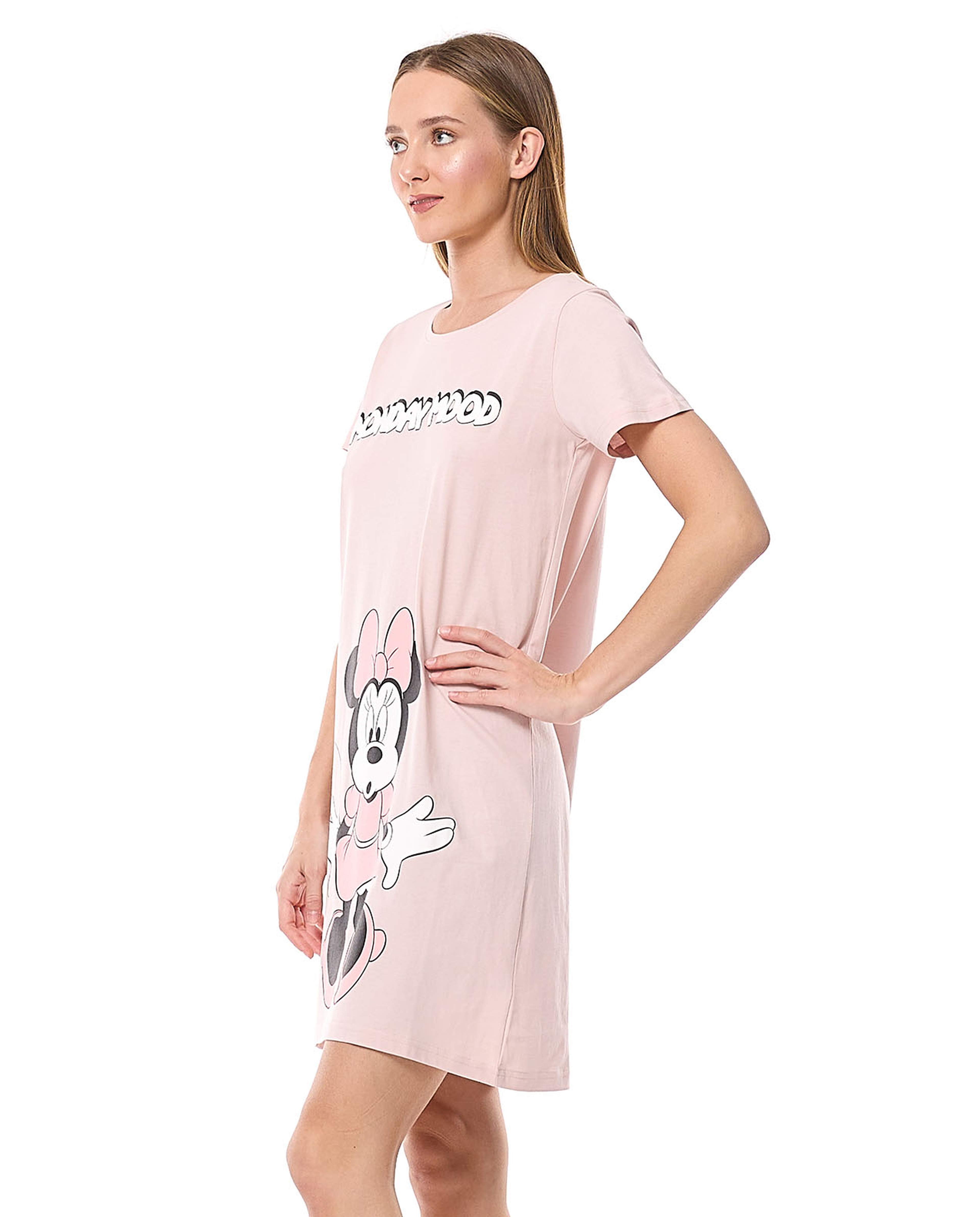 Minnie Mouse Printed Nightdress with Crew Neck and Short Sleeves