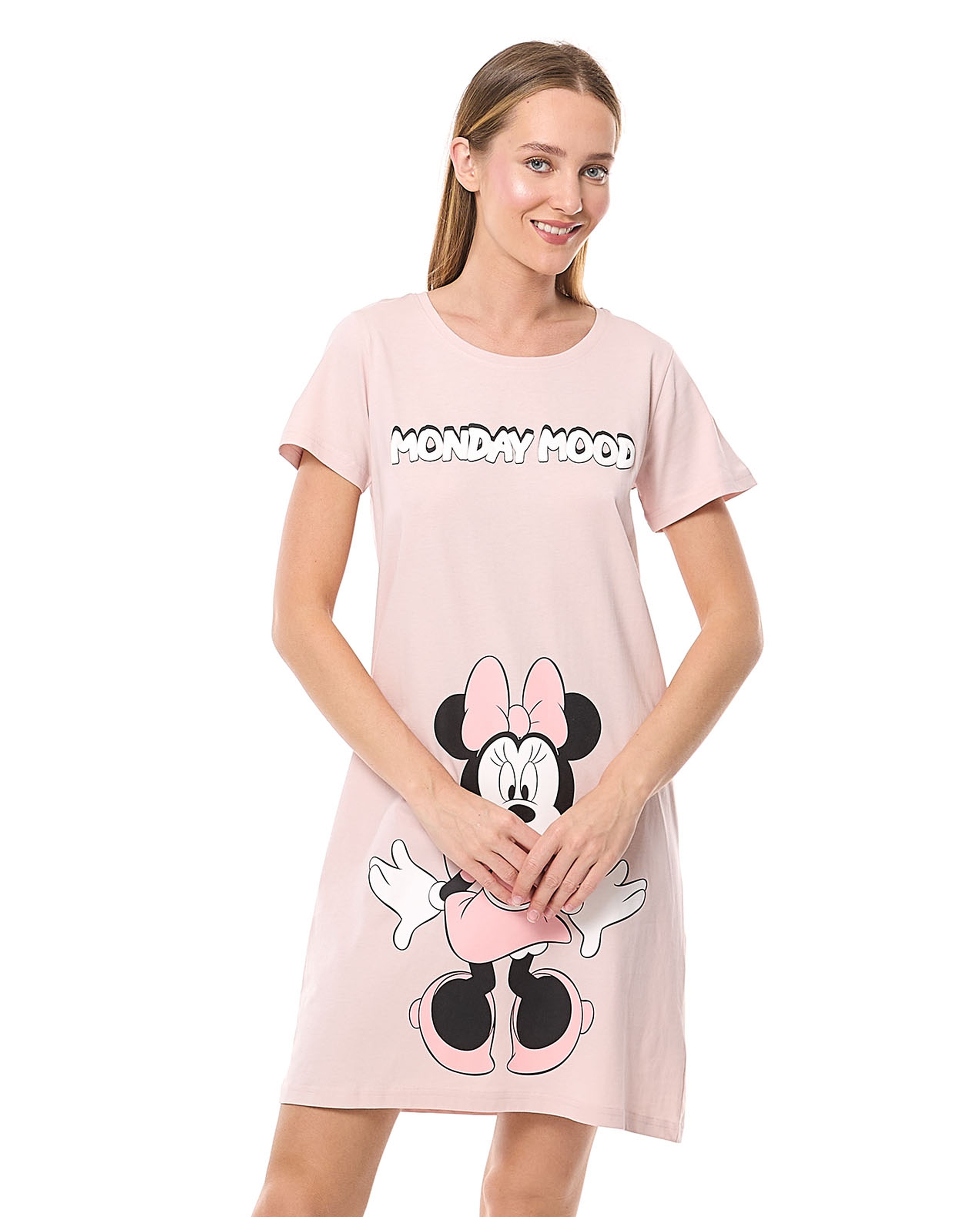Minnie Mouse Printed Nightdress with Crew Neck and Short Sleeves