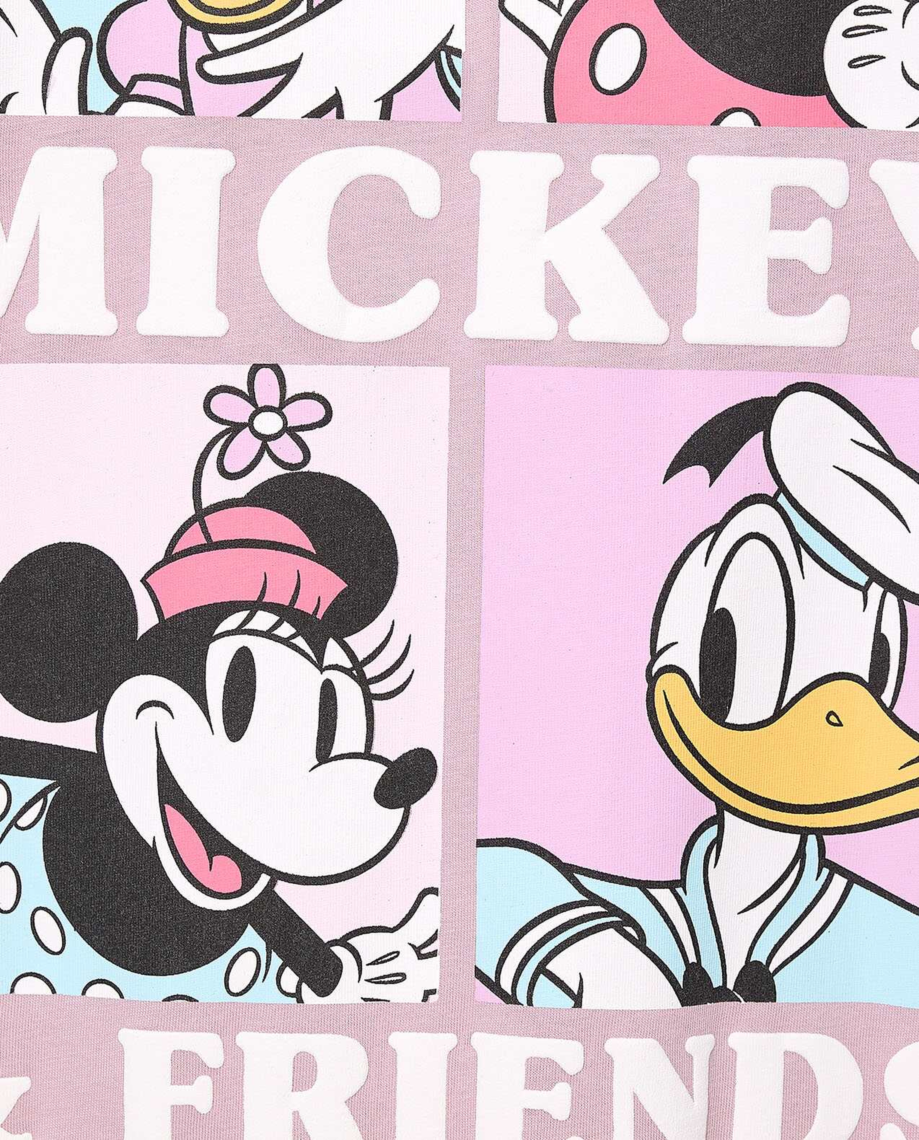 Mickey & Friends Printed Nightdress with Crew Neck and Short Sleeves