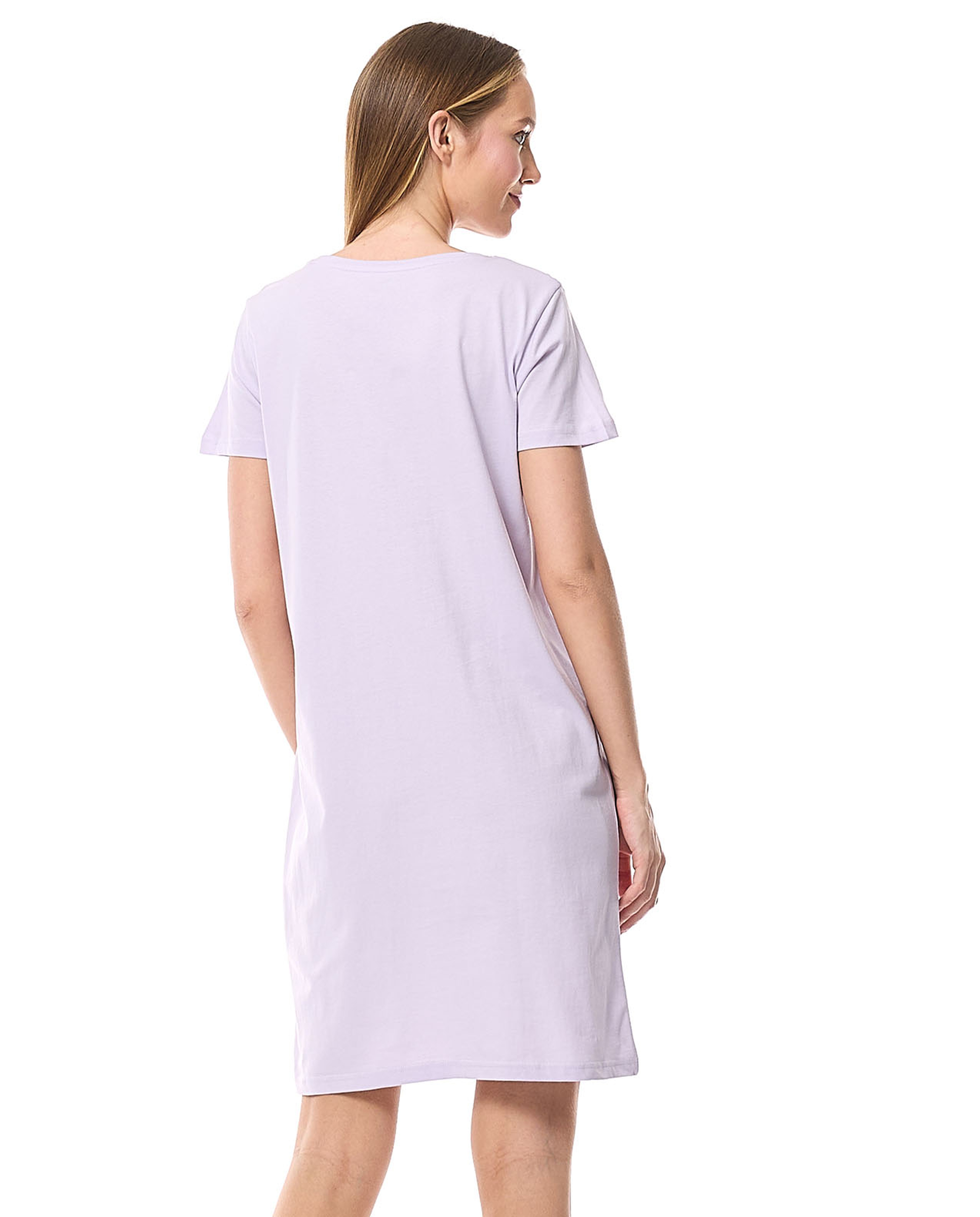 Stitch Printed Nightdress with Crew Neck and Short Sleeves