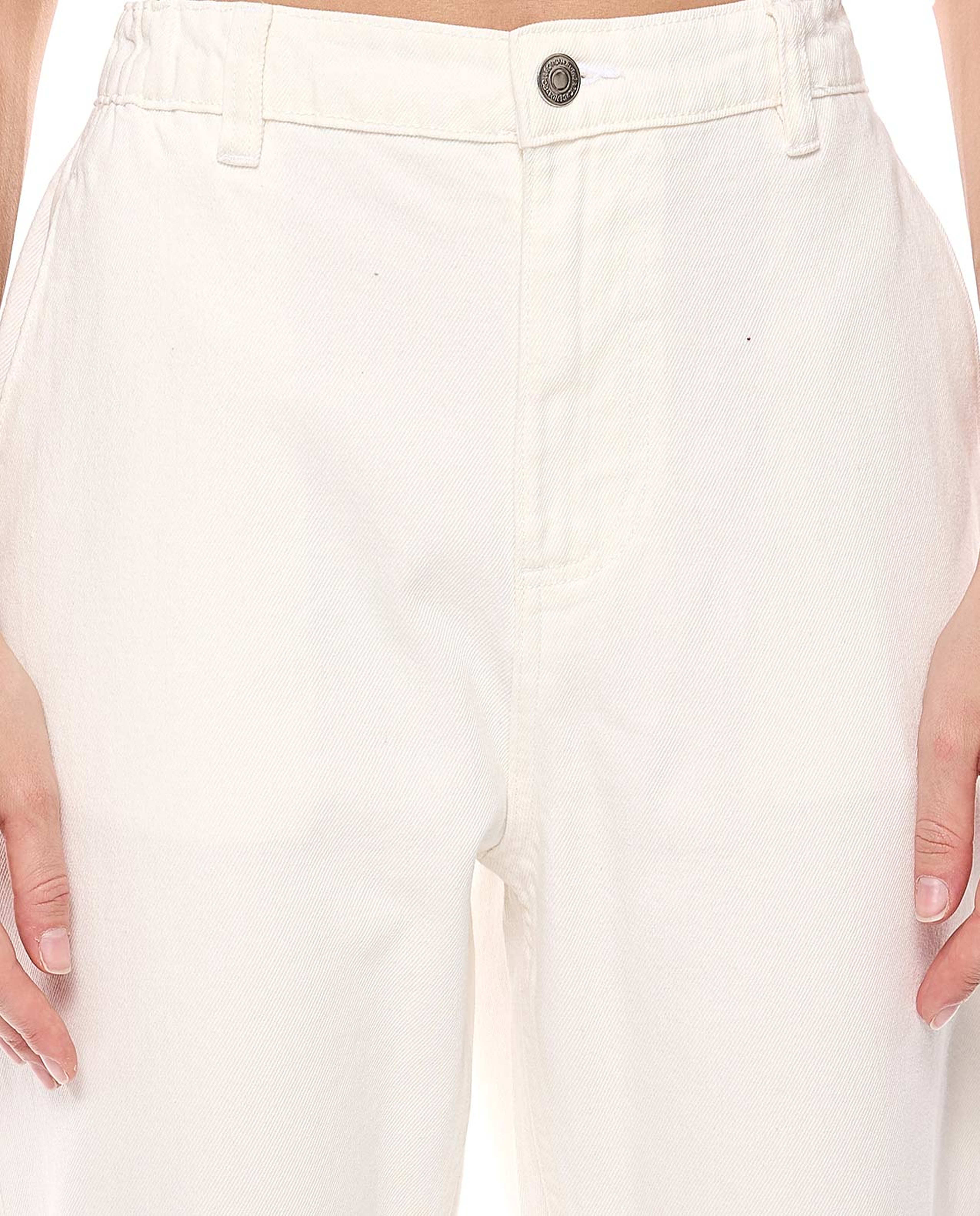 Solid Mom Fit Jeans with Button Closure