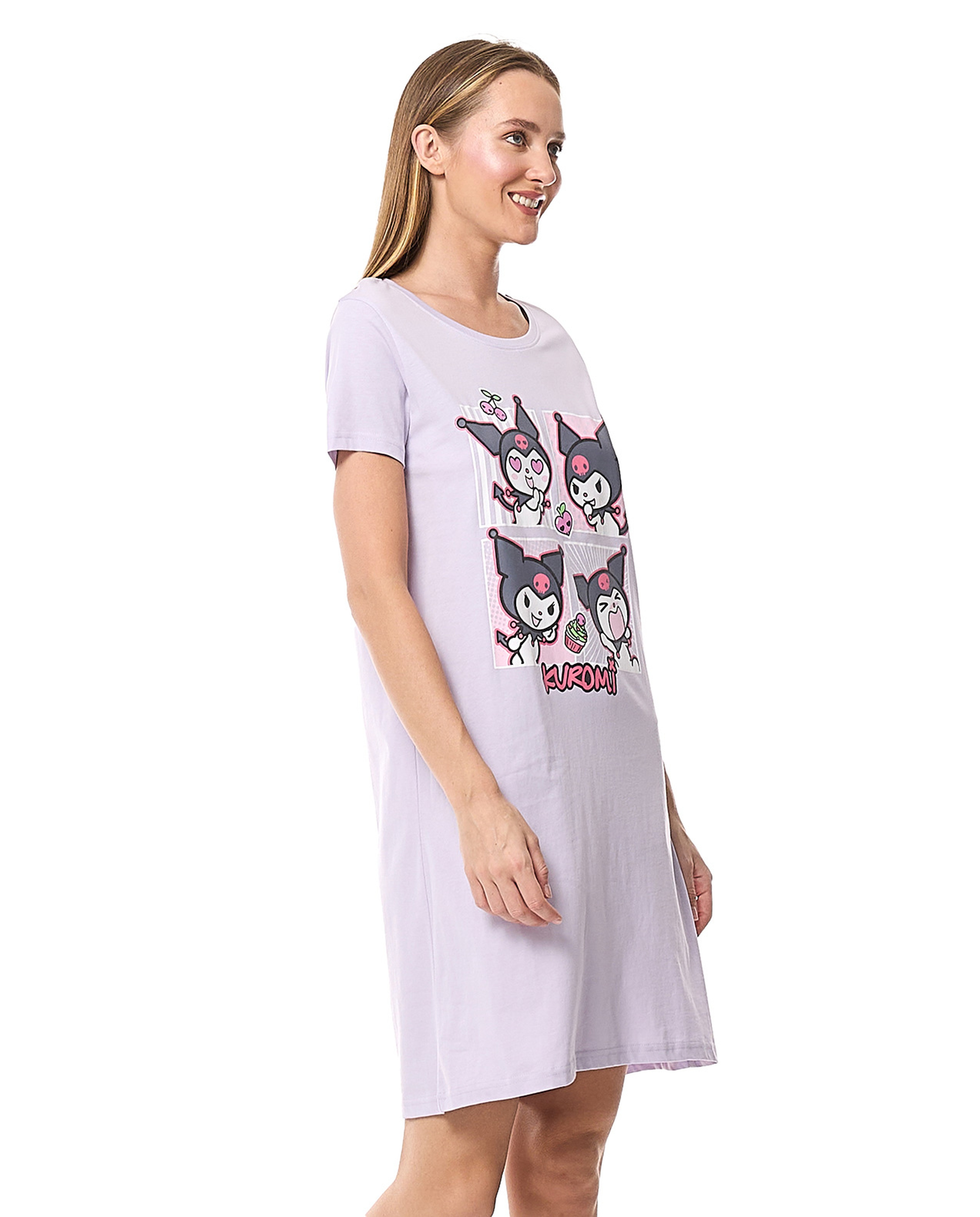 Kuromi Printed Nightdress with Crew Neck and Short Sleeves
