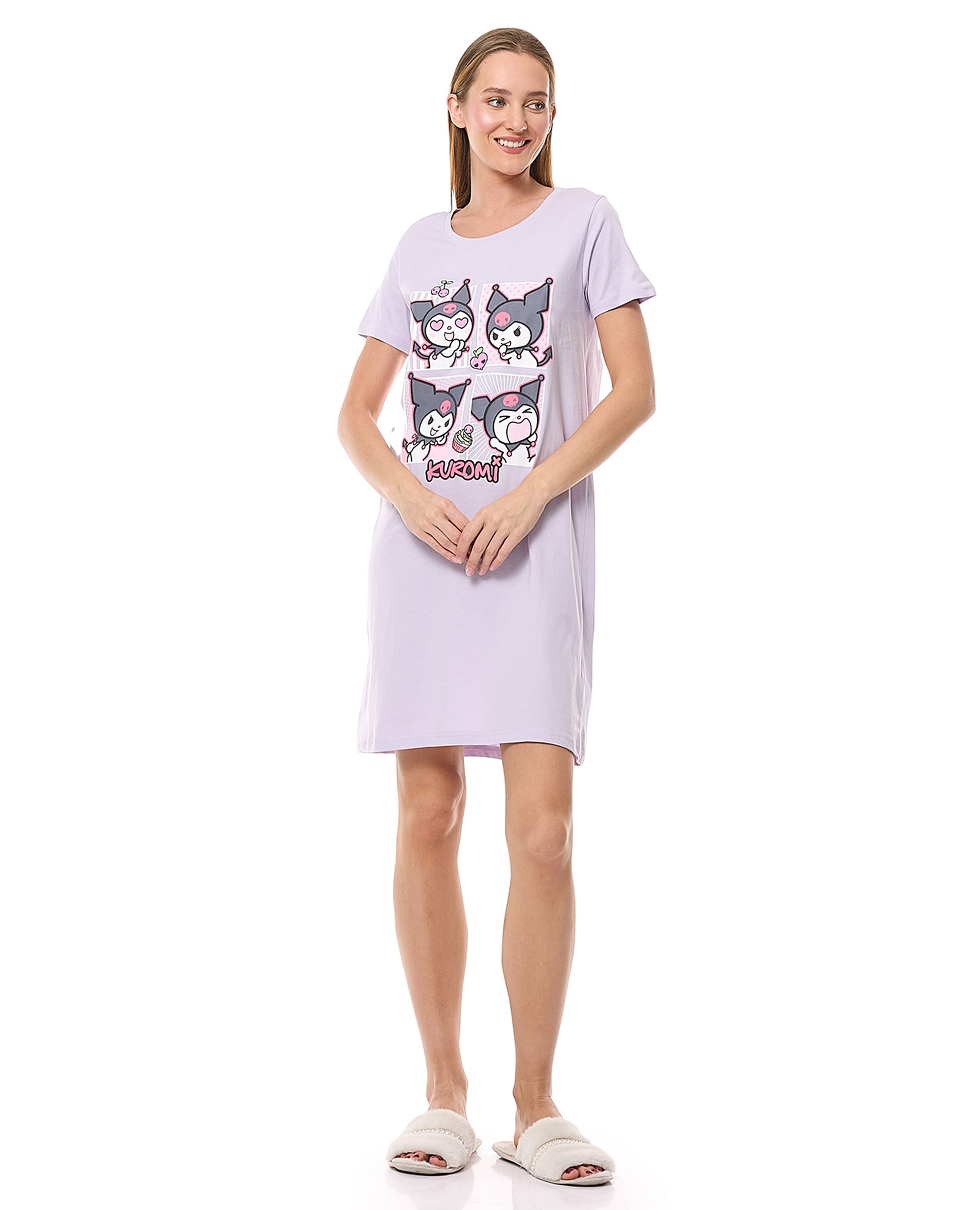 Kuromi Printed Nightdress with Crew Neck and Short Sleeves