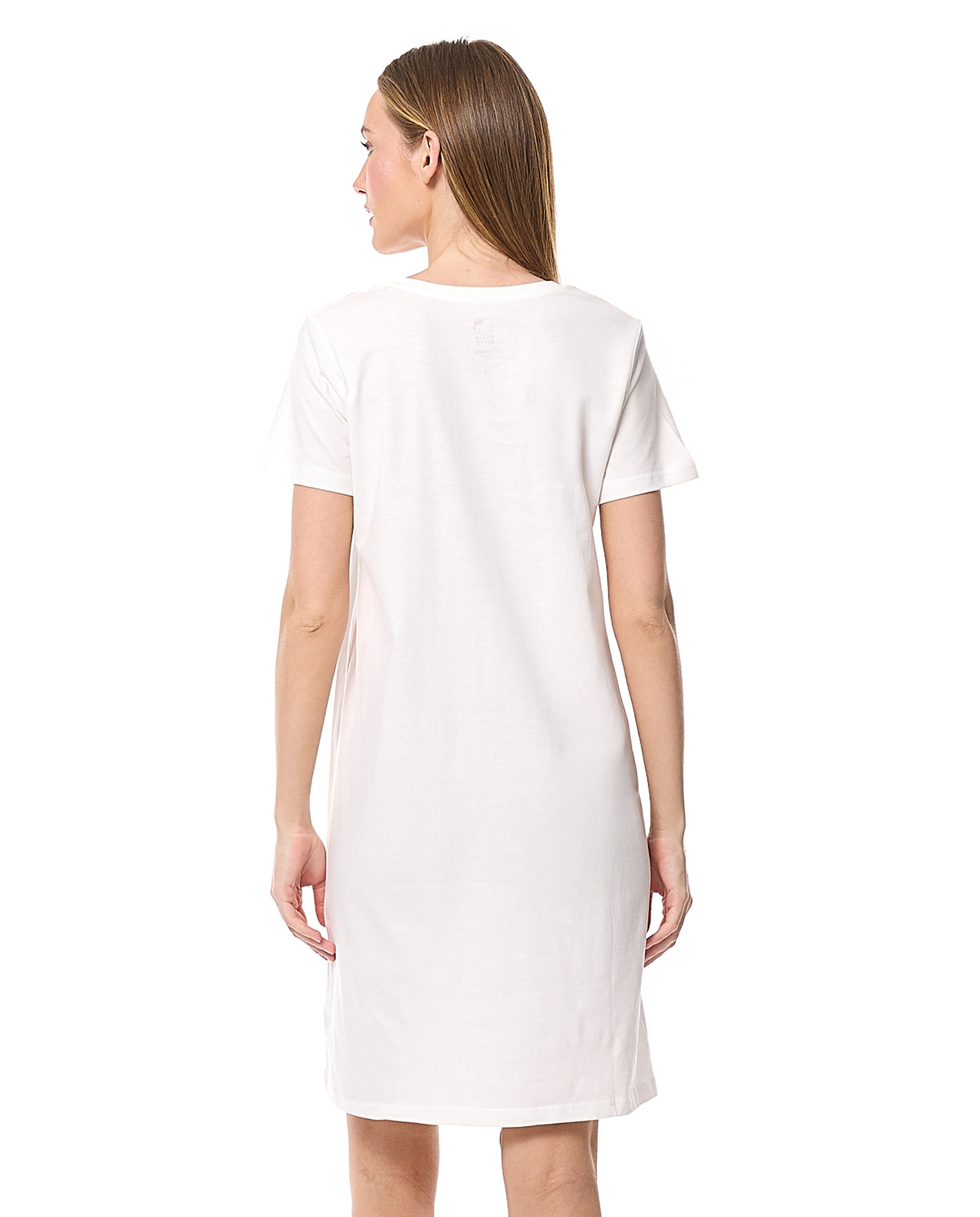 Hello Kitty Printed Nightdress with Crew Neck and Short Sleeves