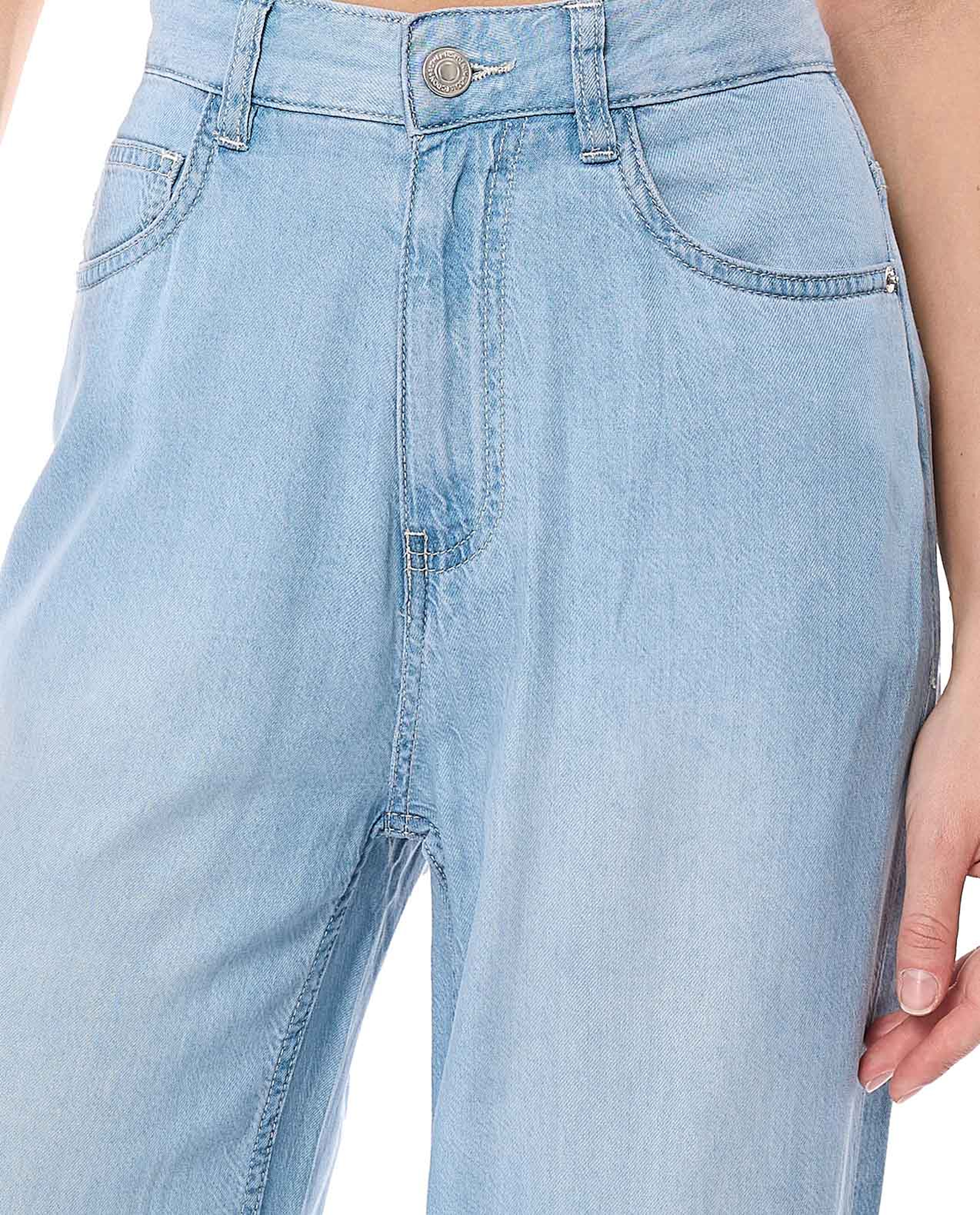 Faded Wide Leg Jeans with Button Closure
