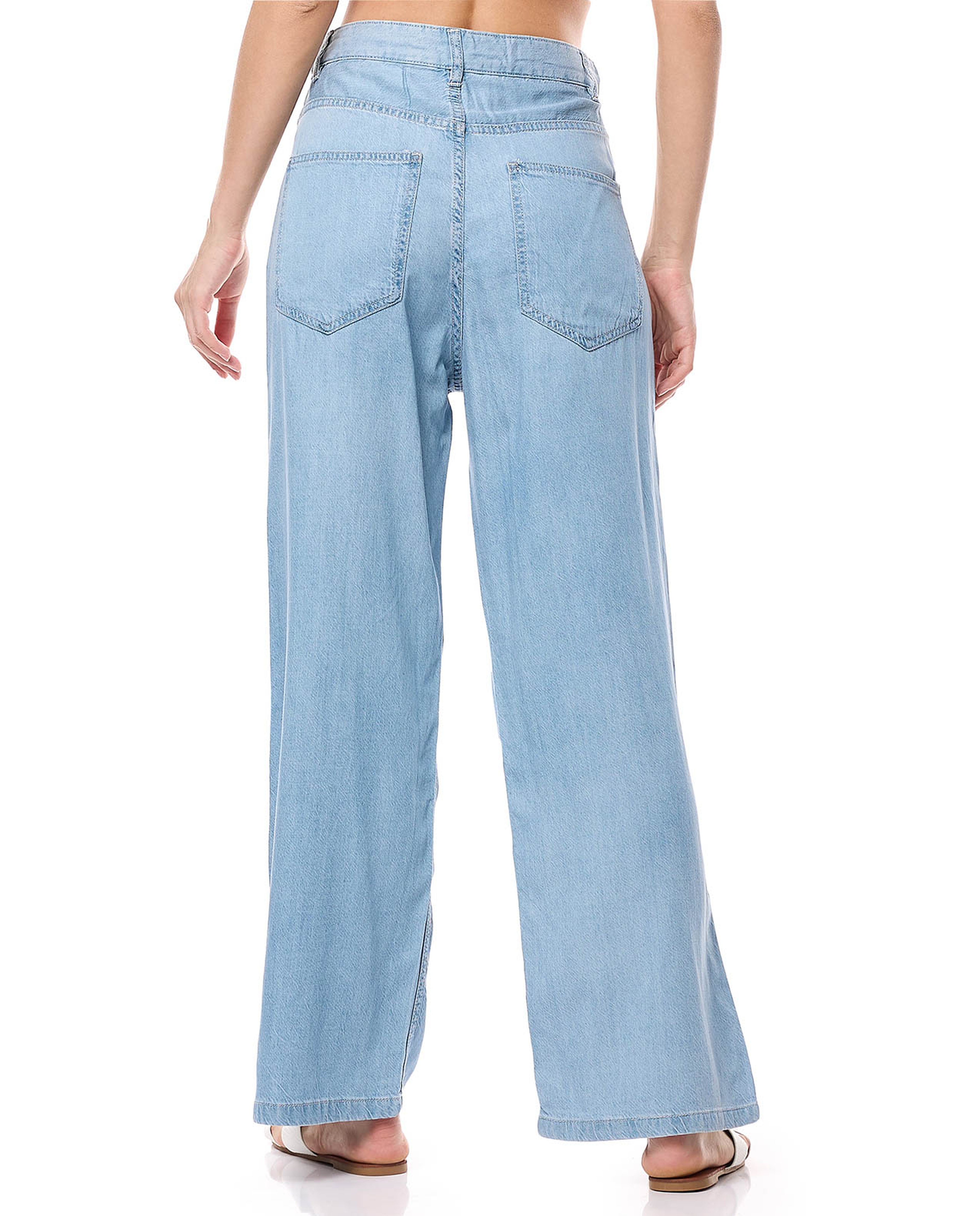 Faded Wide Leg Jeans with Button Closure
