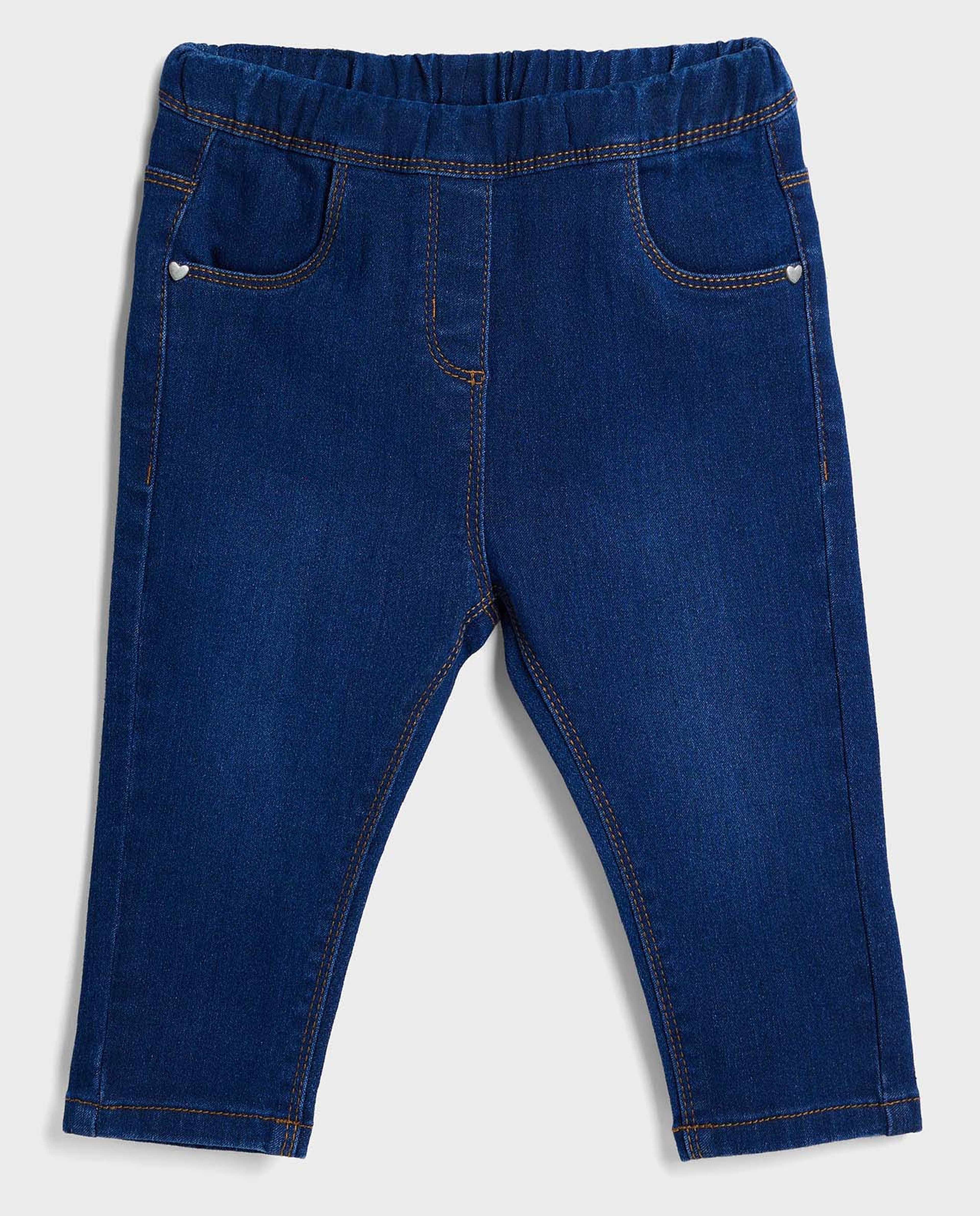 Faded Slim Fit Jeggings with Elastic Waist