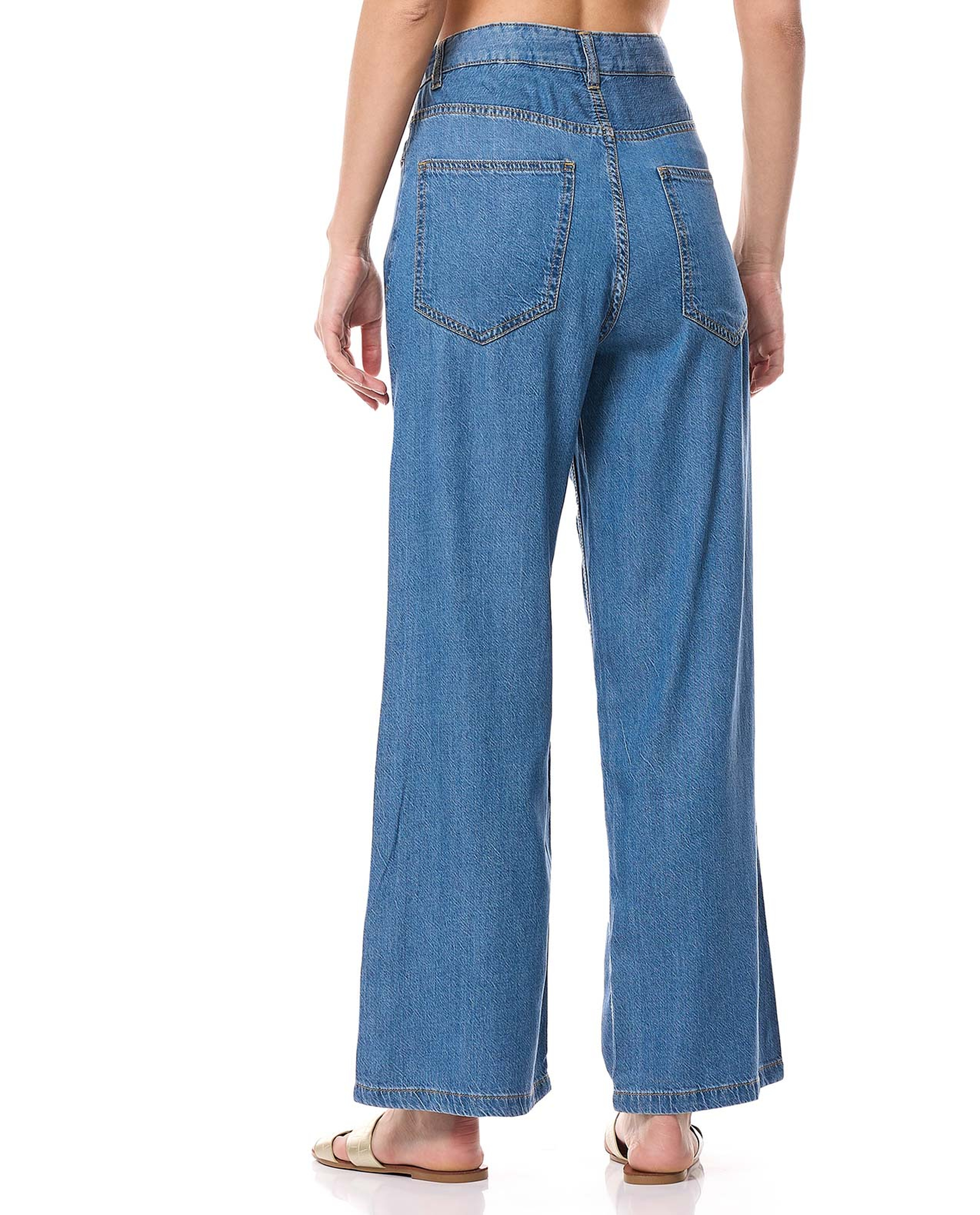 Faded Wide Leg Jeans with Button Closure