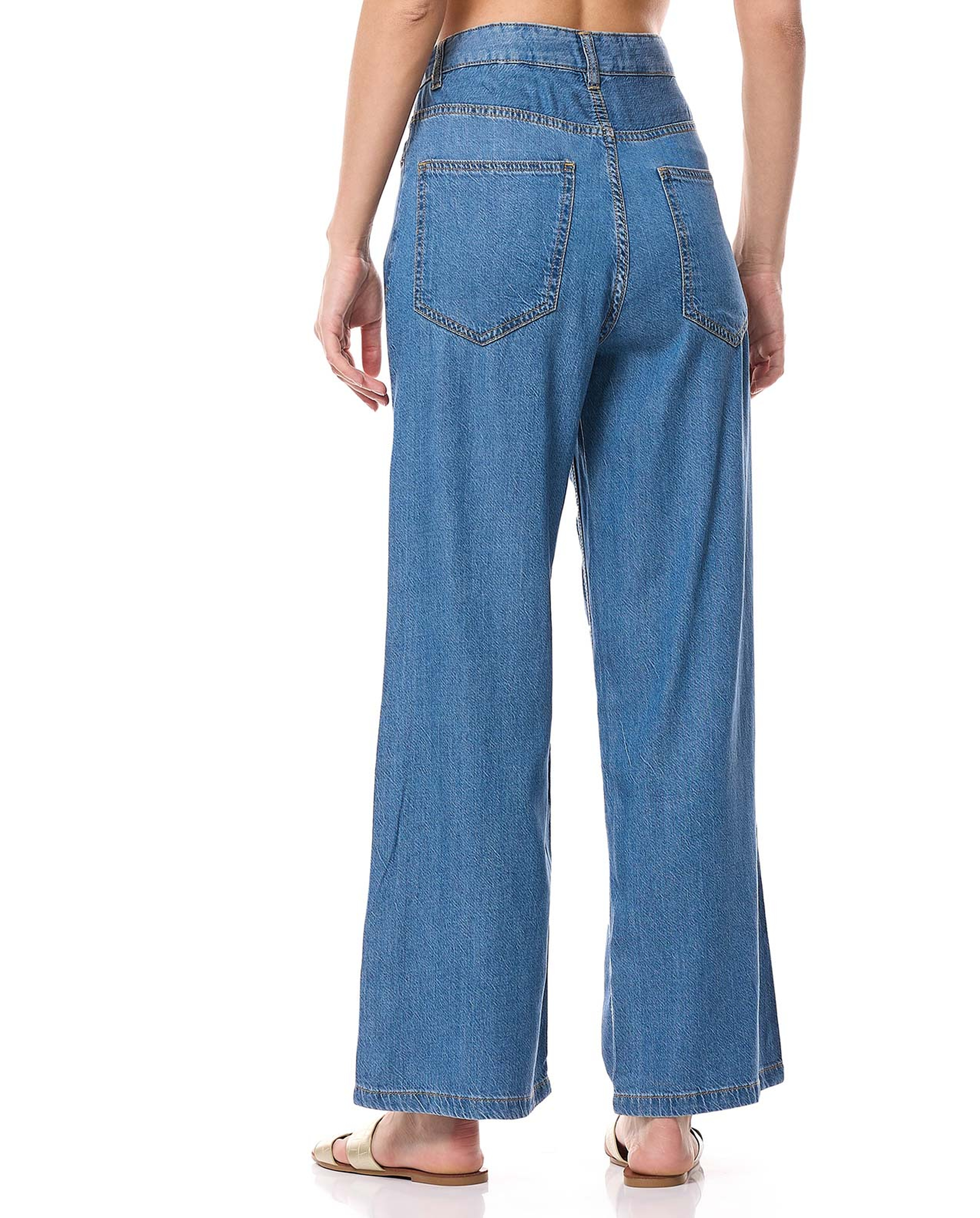 Faded Wide Leg Jeans with Button Closure