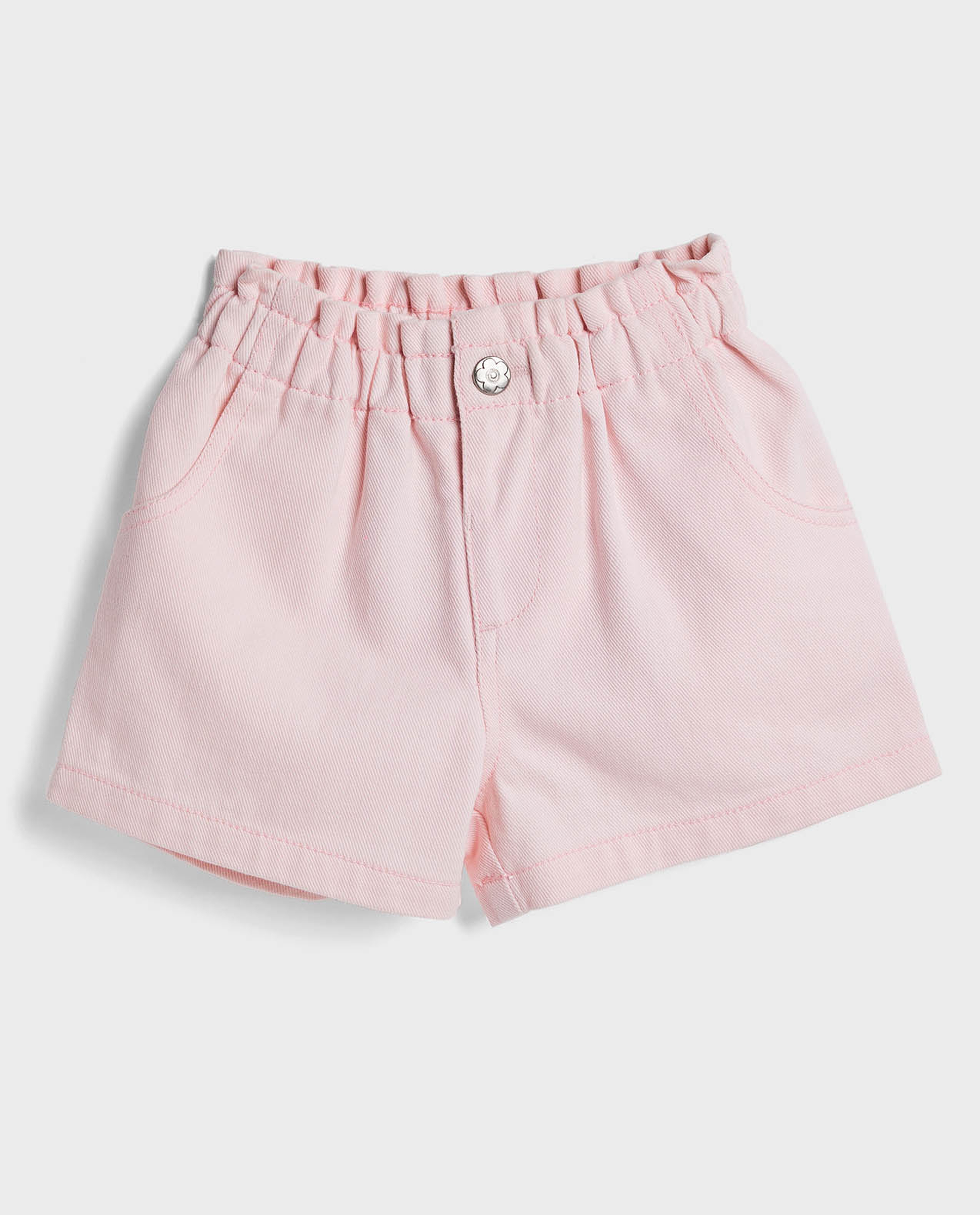 Solid Denim Shorts with Button Closure