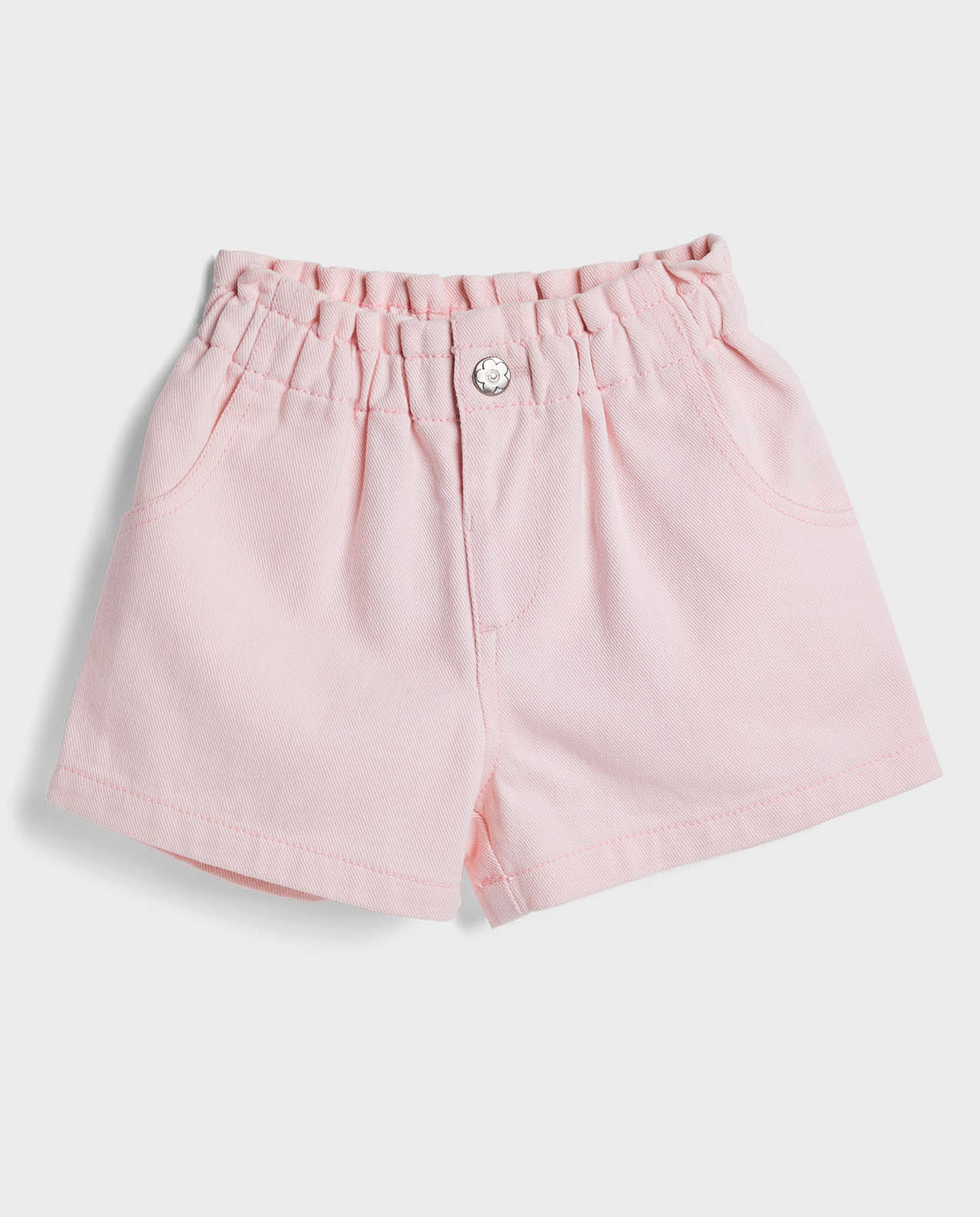 Solid Denim Shorts with Button Closure