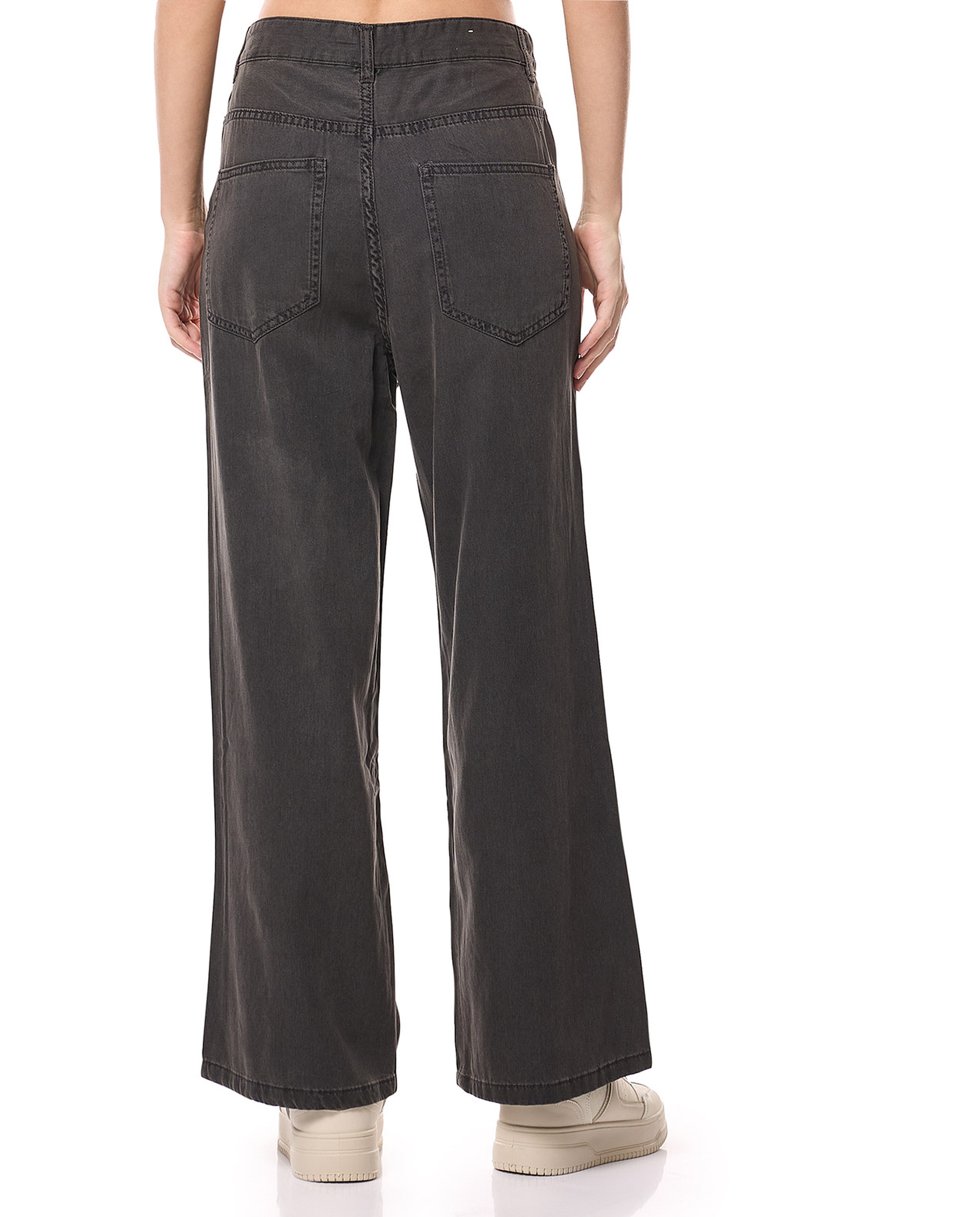 Washed Wide Leg Jeans with Button Closure