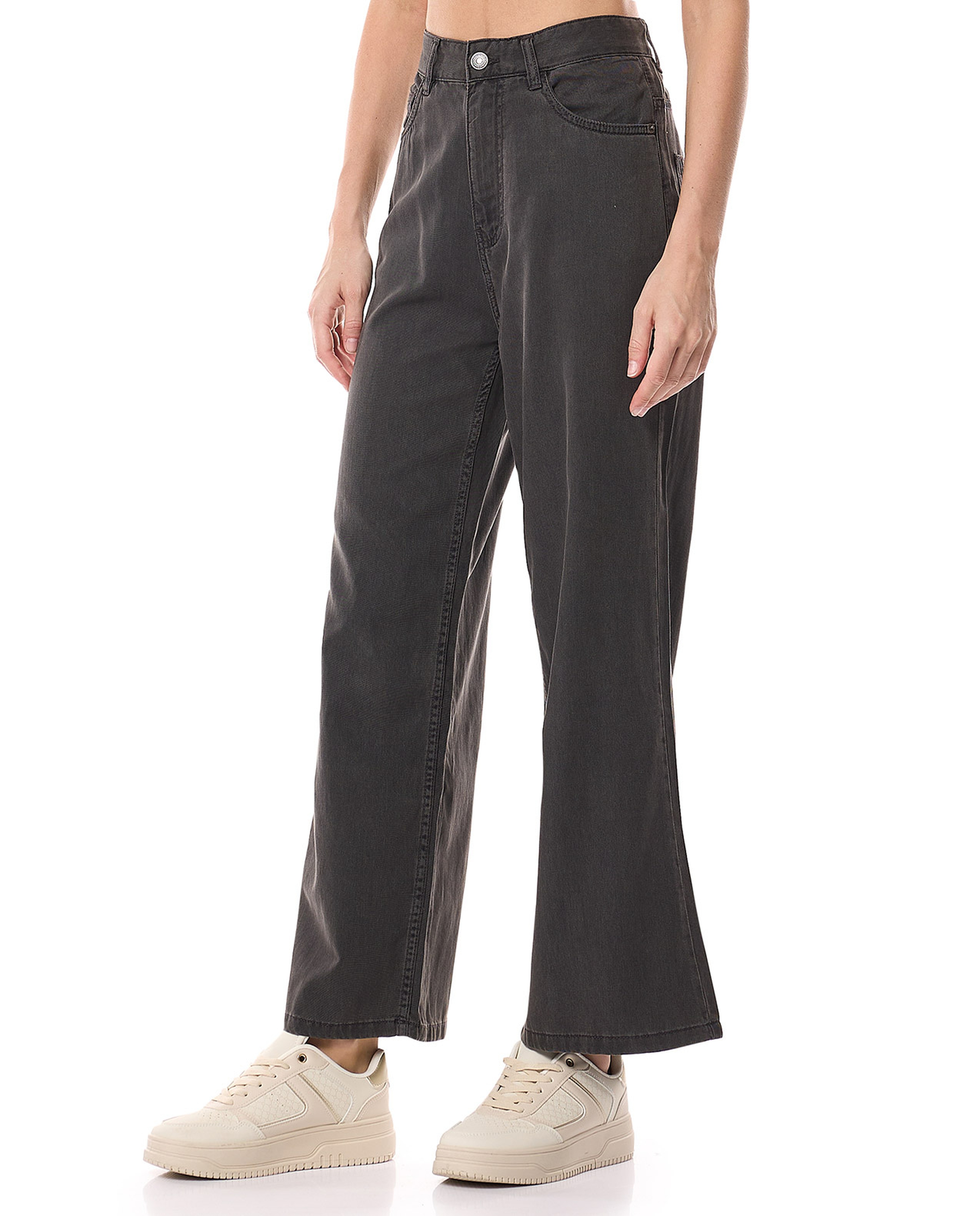 Washed Wide Leg Jeans with Button Closure