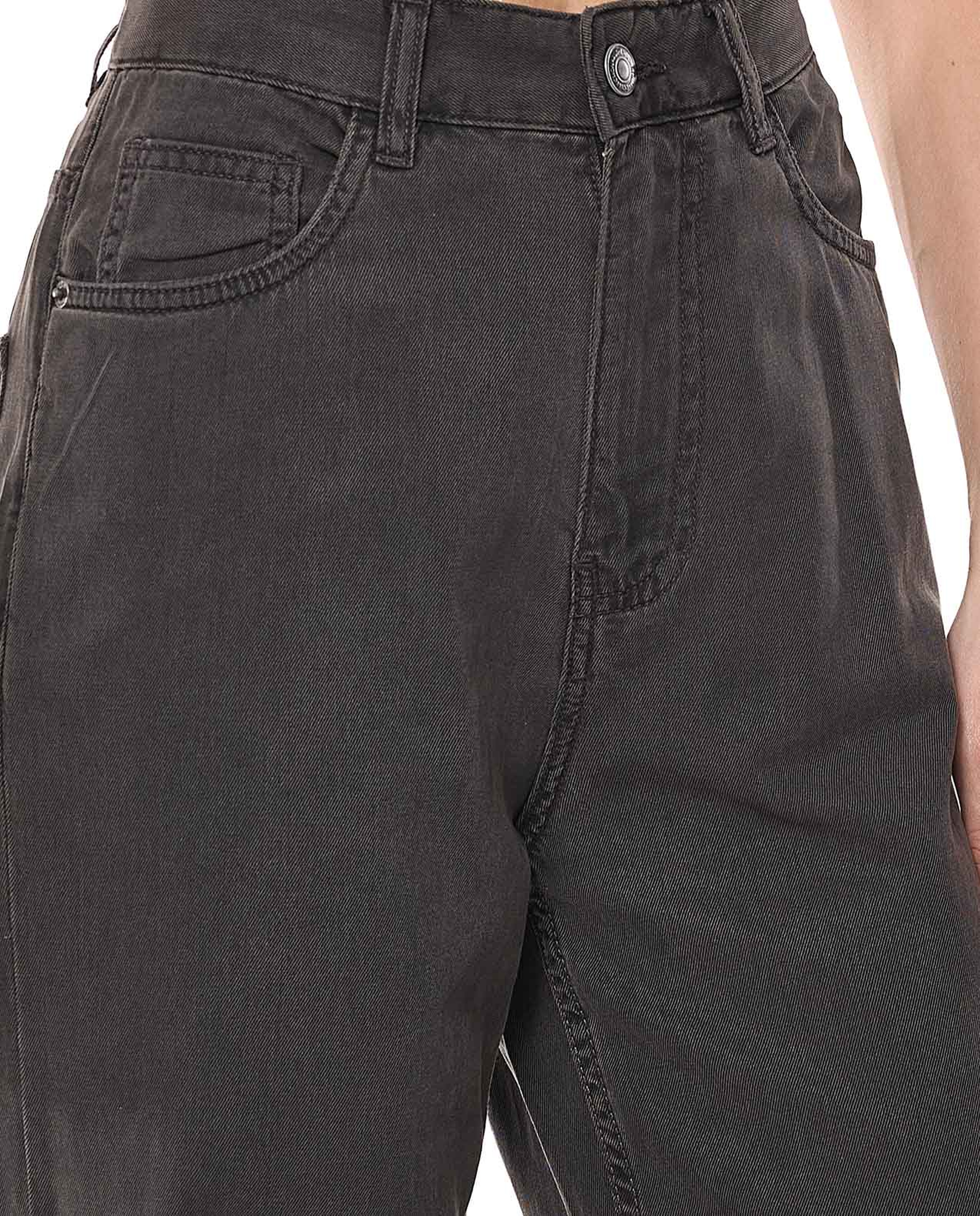 Washed Wide Leg Jeans with Button Closure